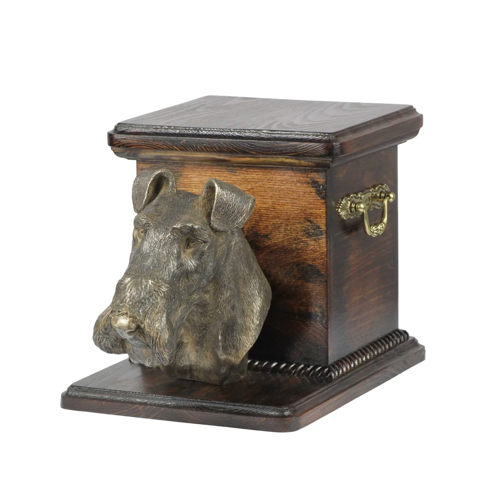 Elegante urn voor hondenas met beeldje van Fox Terrier