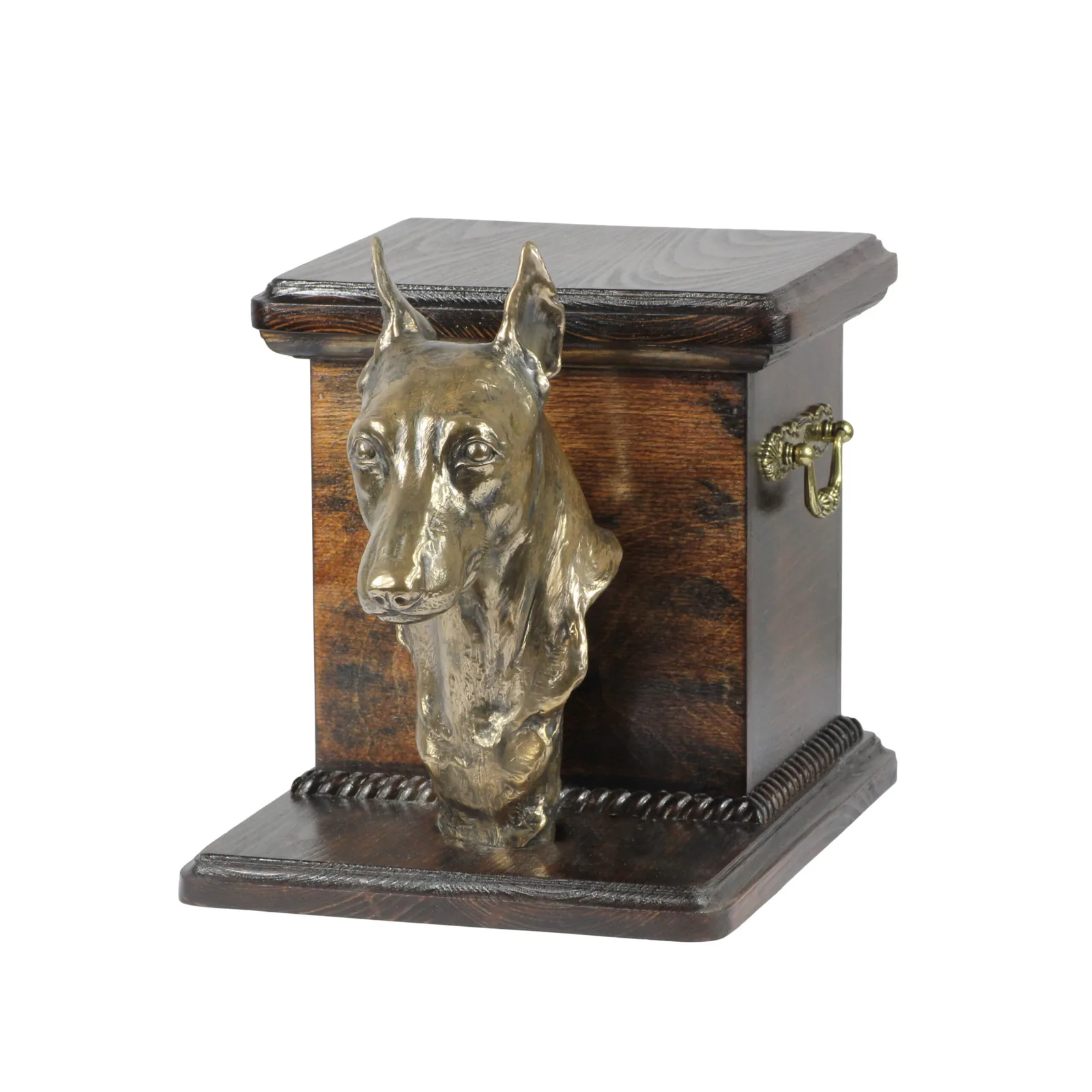 Elegante urn voor hondenas met beeldje van Miniature Pinscher