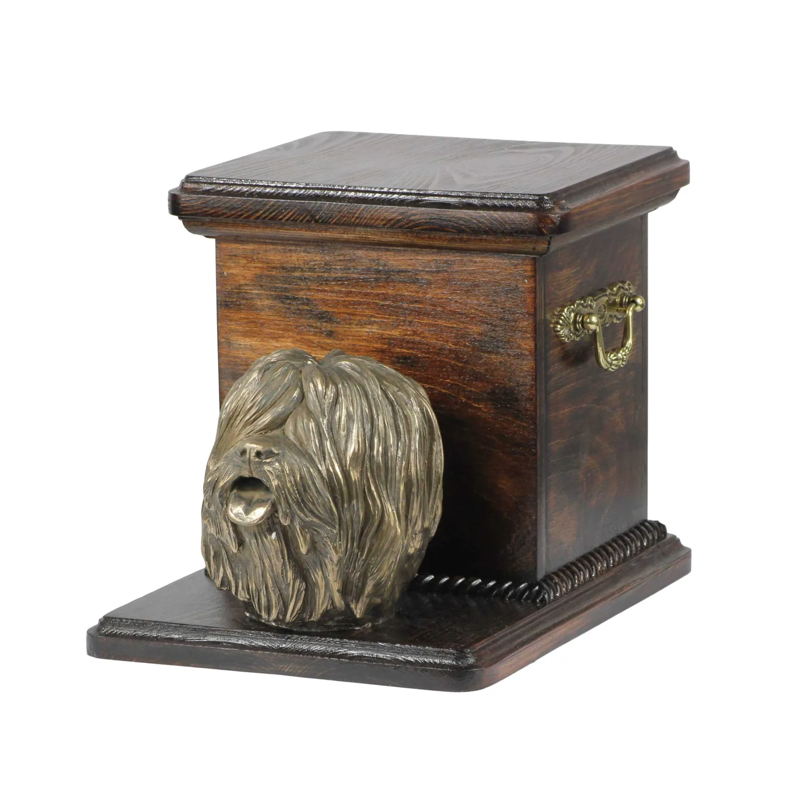 Elegante urn voor hondenas met beeldje van Poolse Laaglandhond