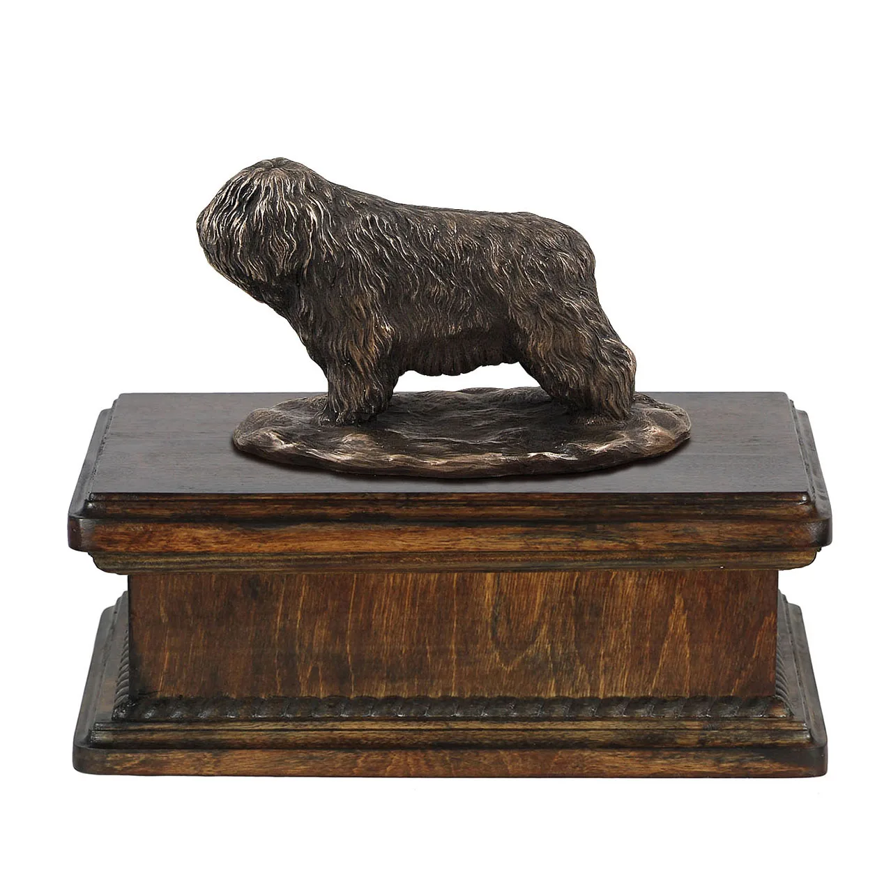 Elegante urn voor hondenas met beeldje van Poolse Laaglandhond