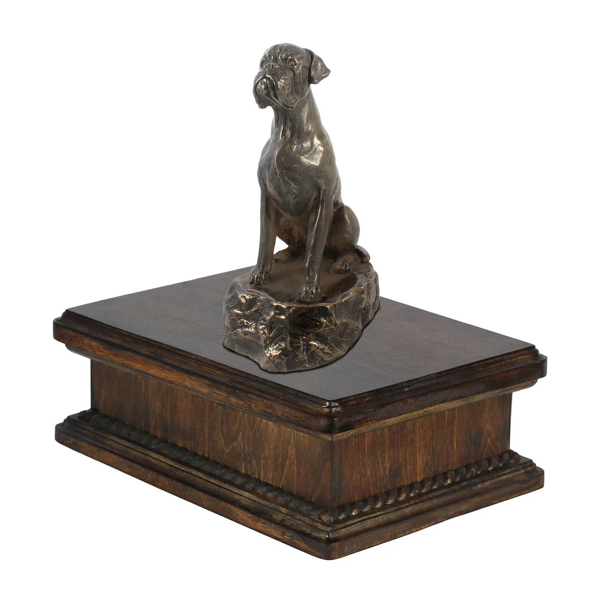 Elegante urn voor hondenas met Boxer beeldje