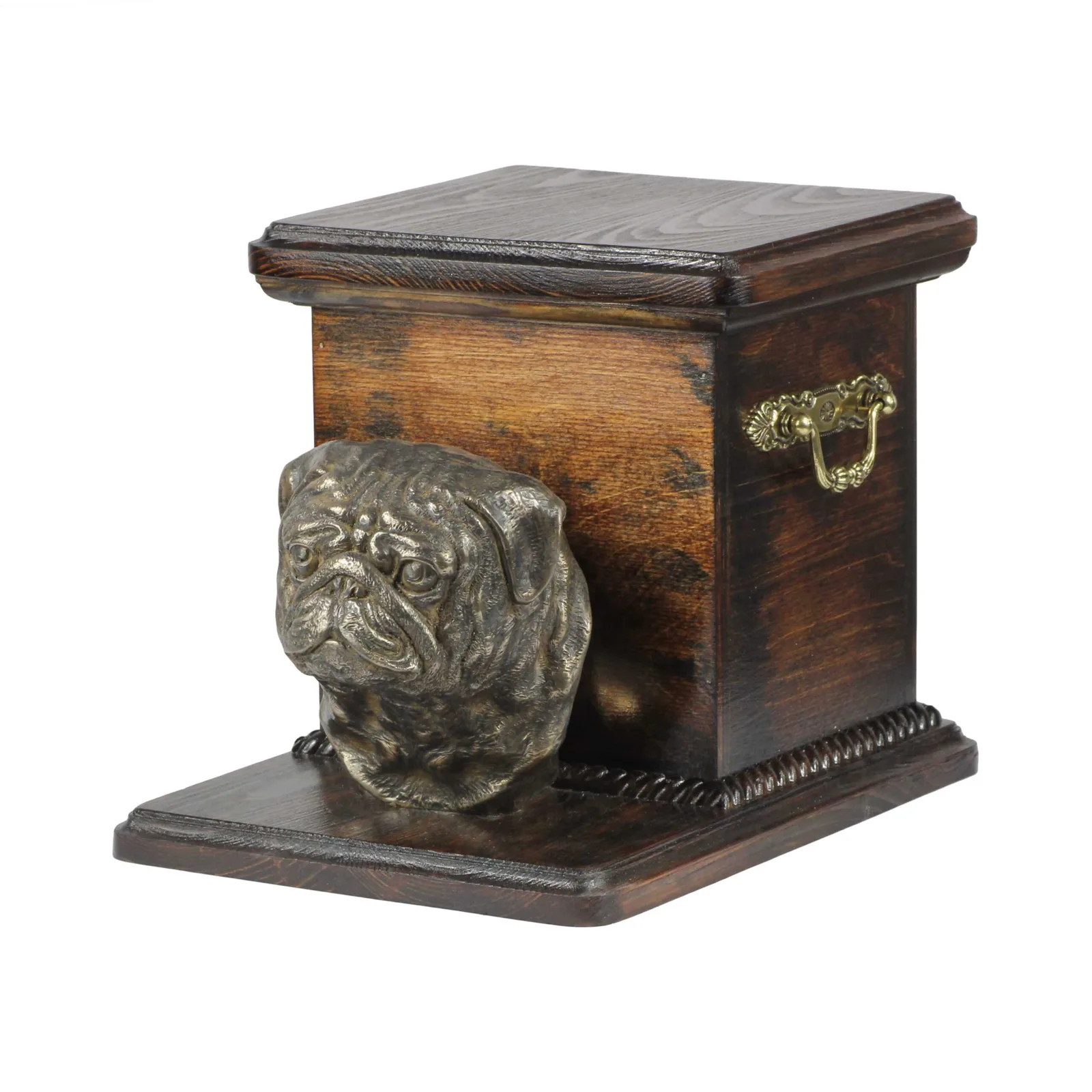 Elegante urn voor hondenas met buste van een Pug