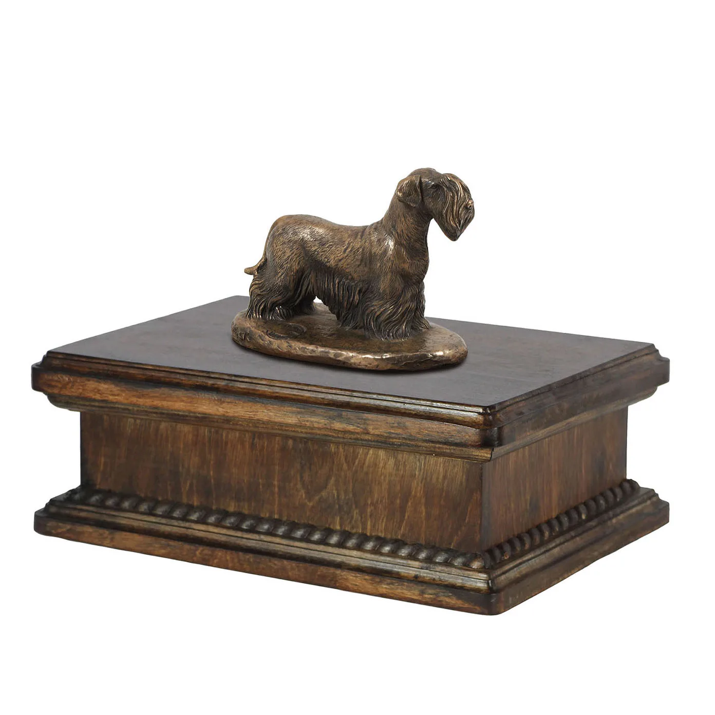 Elegante urn voor hondenas met Cesky Terrier beeldje