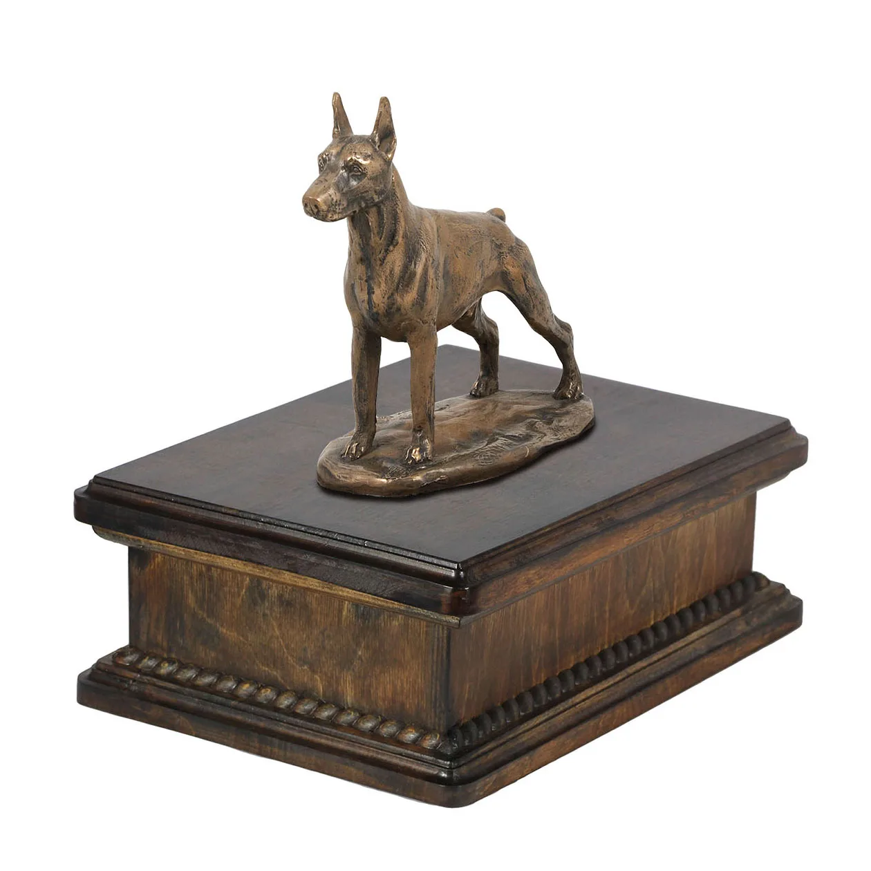 Elegante urn voor hondenas met Dobermann beeldje