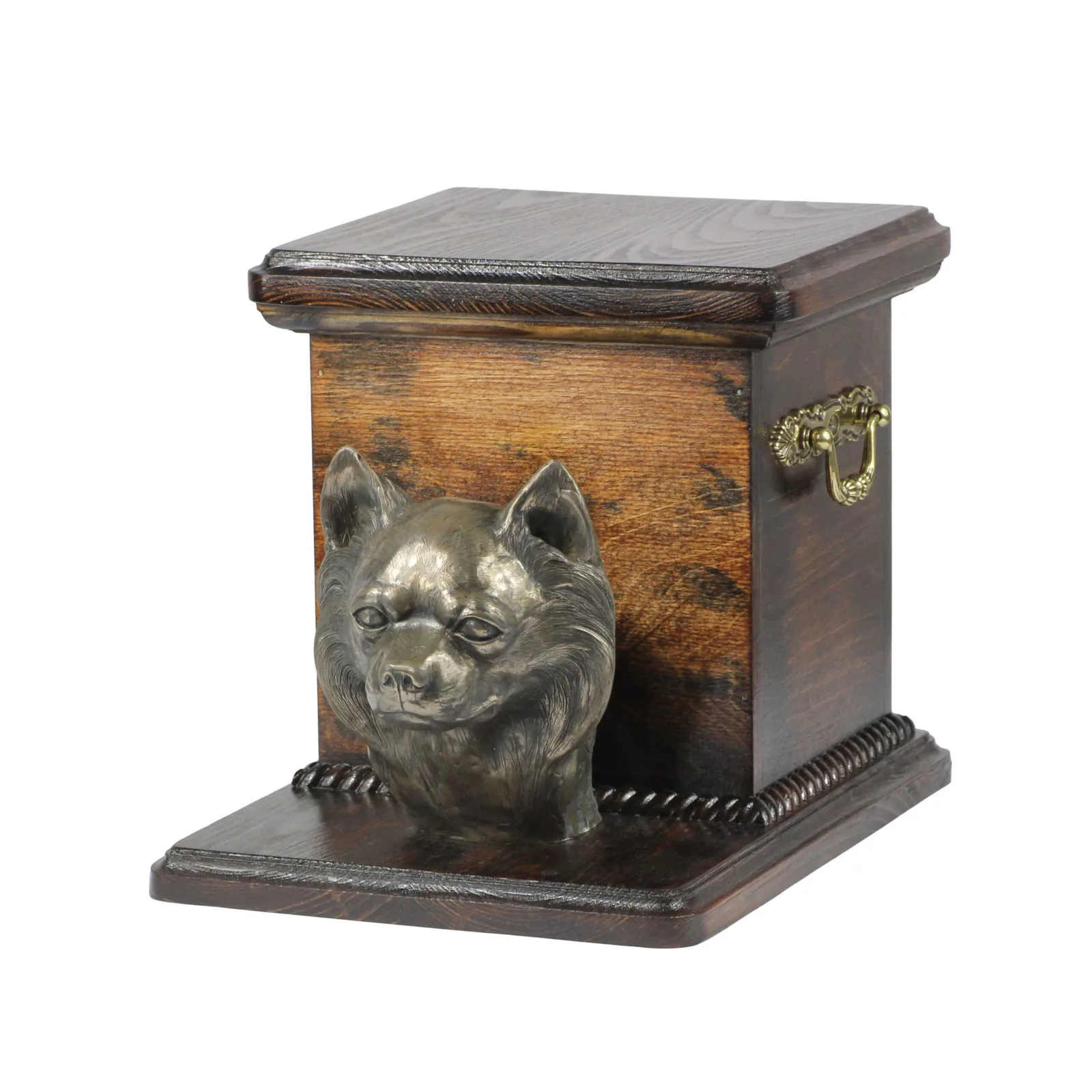 Elegante urn voor hondenas met langharige Chihuahua beeldje