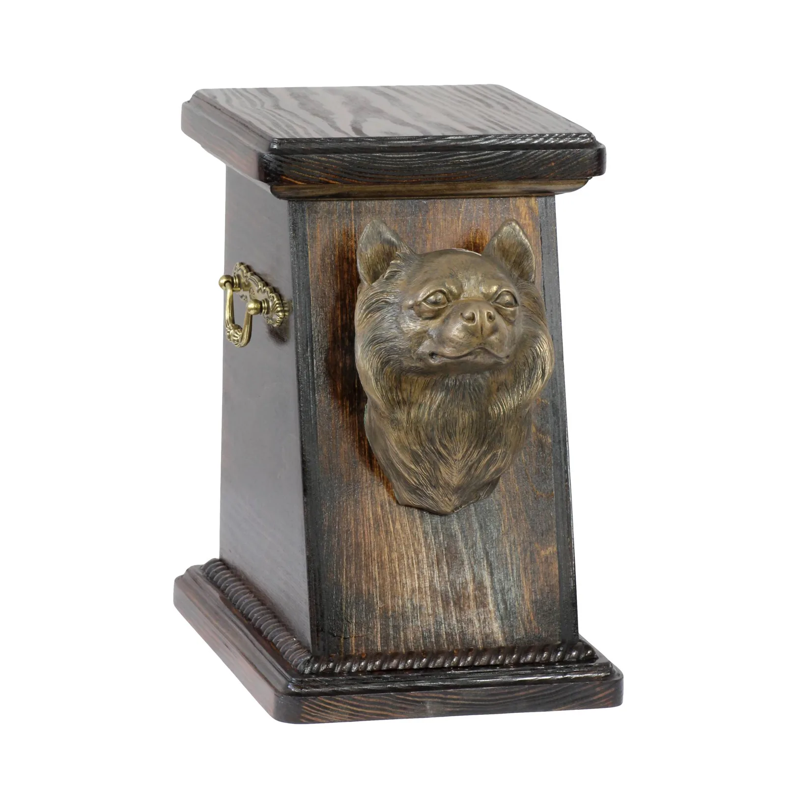 Elegante urn voor hondenas met langharige Chihuahua buste