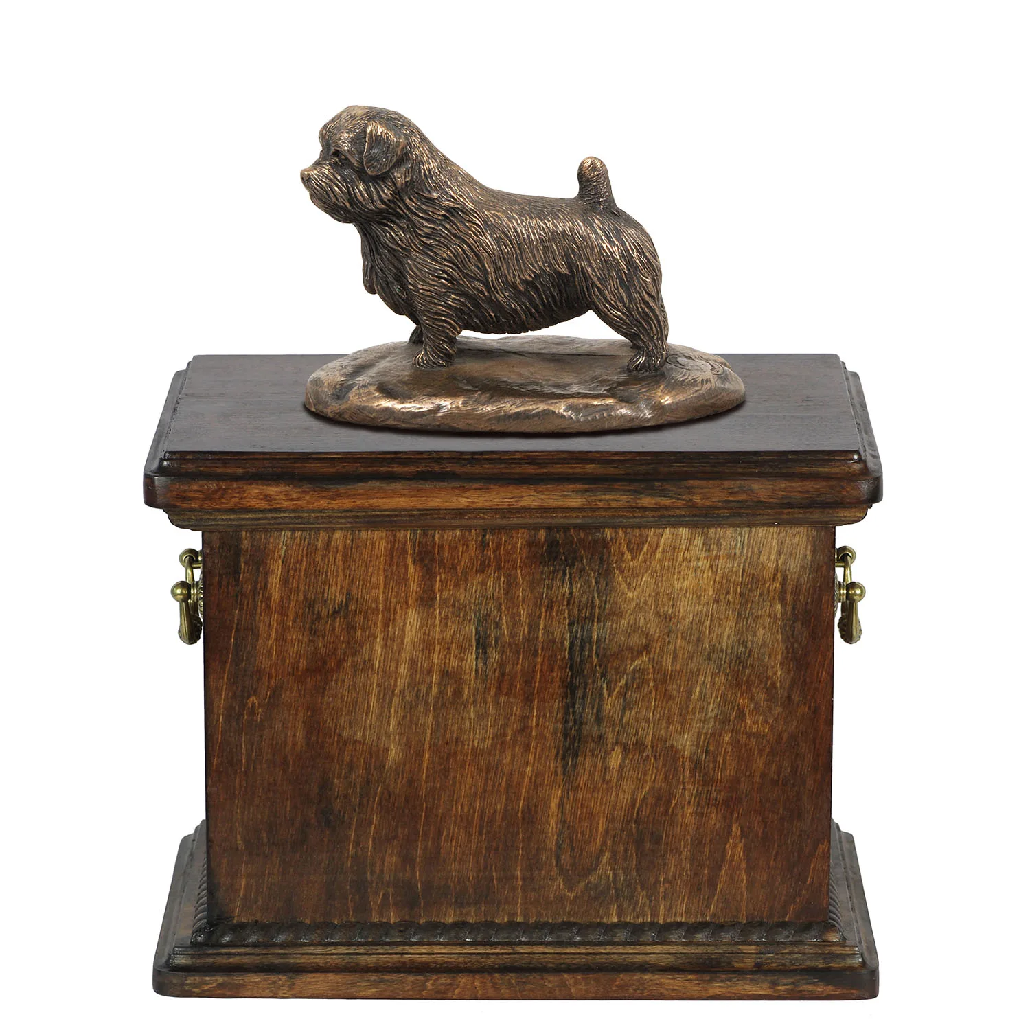 Elegante urn voor Norfolk Terrier met beeldje in klassieke stijl