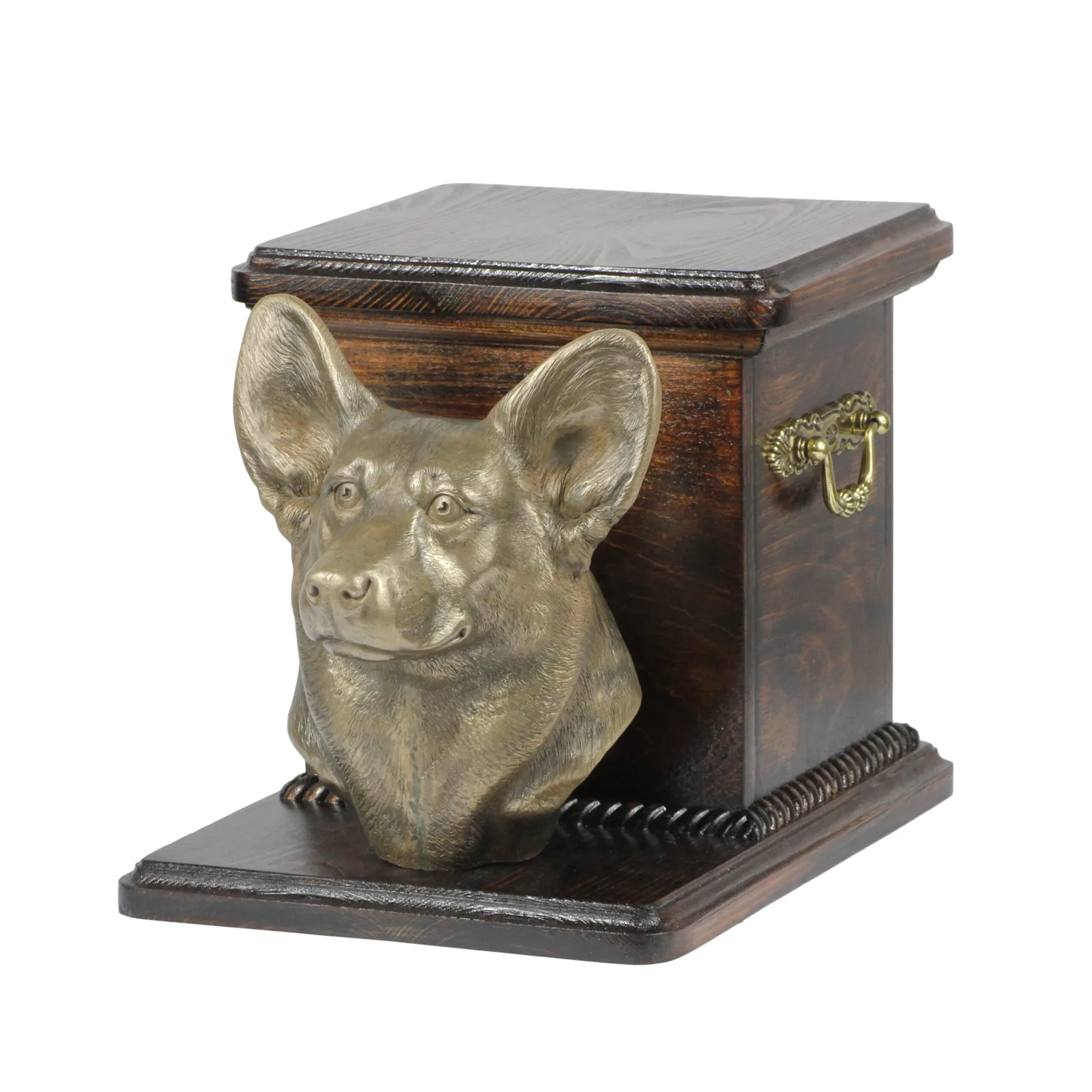 Elegante urn voor Pembroke Welsh Corgi met hondenstatuette