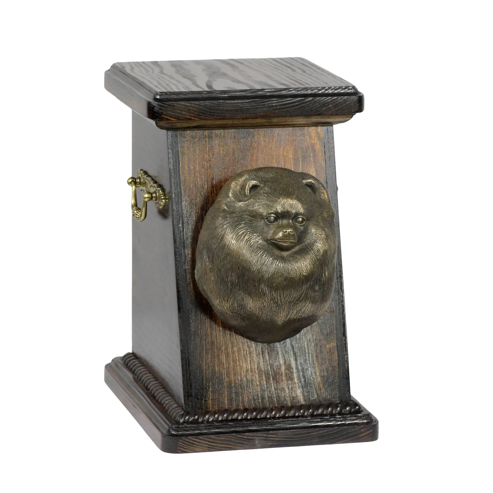 Elegante urn voor Pomeriaan as met hondenbuste ter nagedachtenis