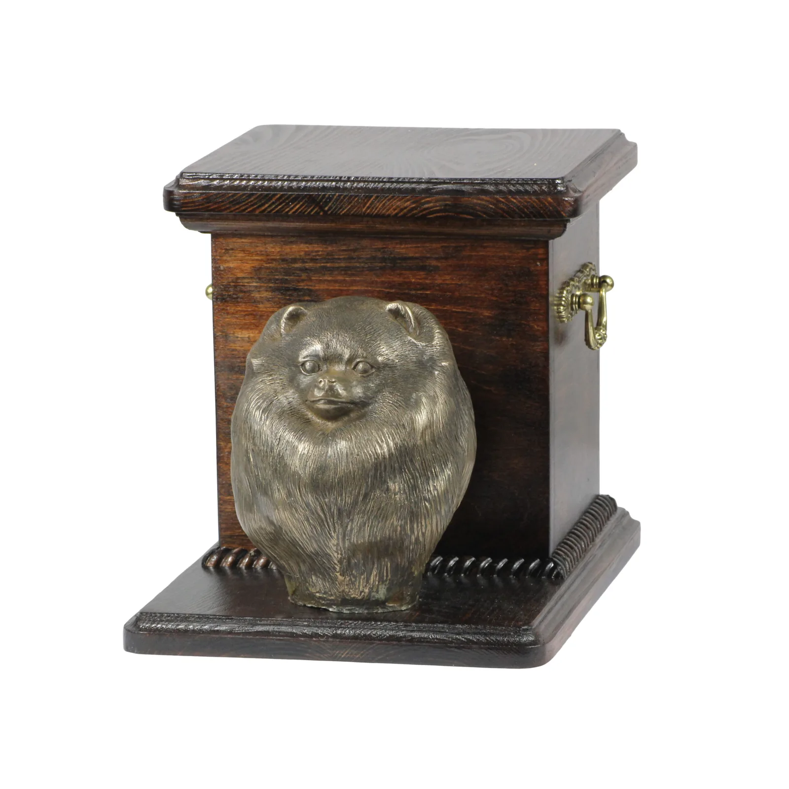 Elegante urn voor Pomeriaan met hondenbuste voor asbewaring