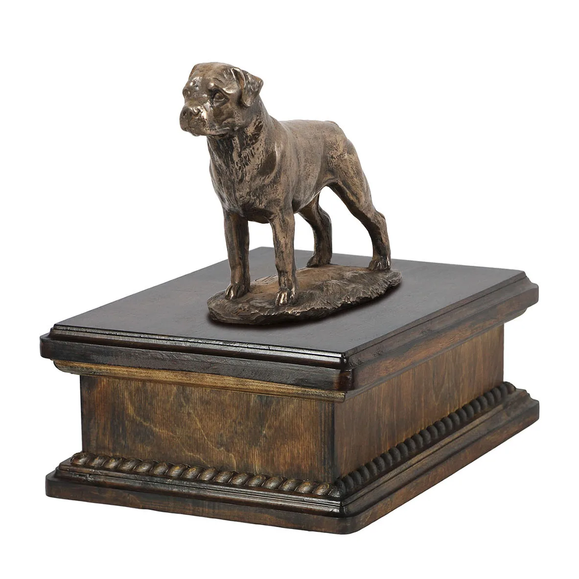 Elegante urn voor Rottweiler as met beeldje van hond