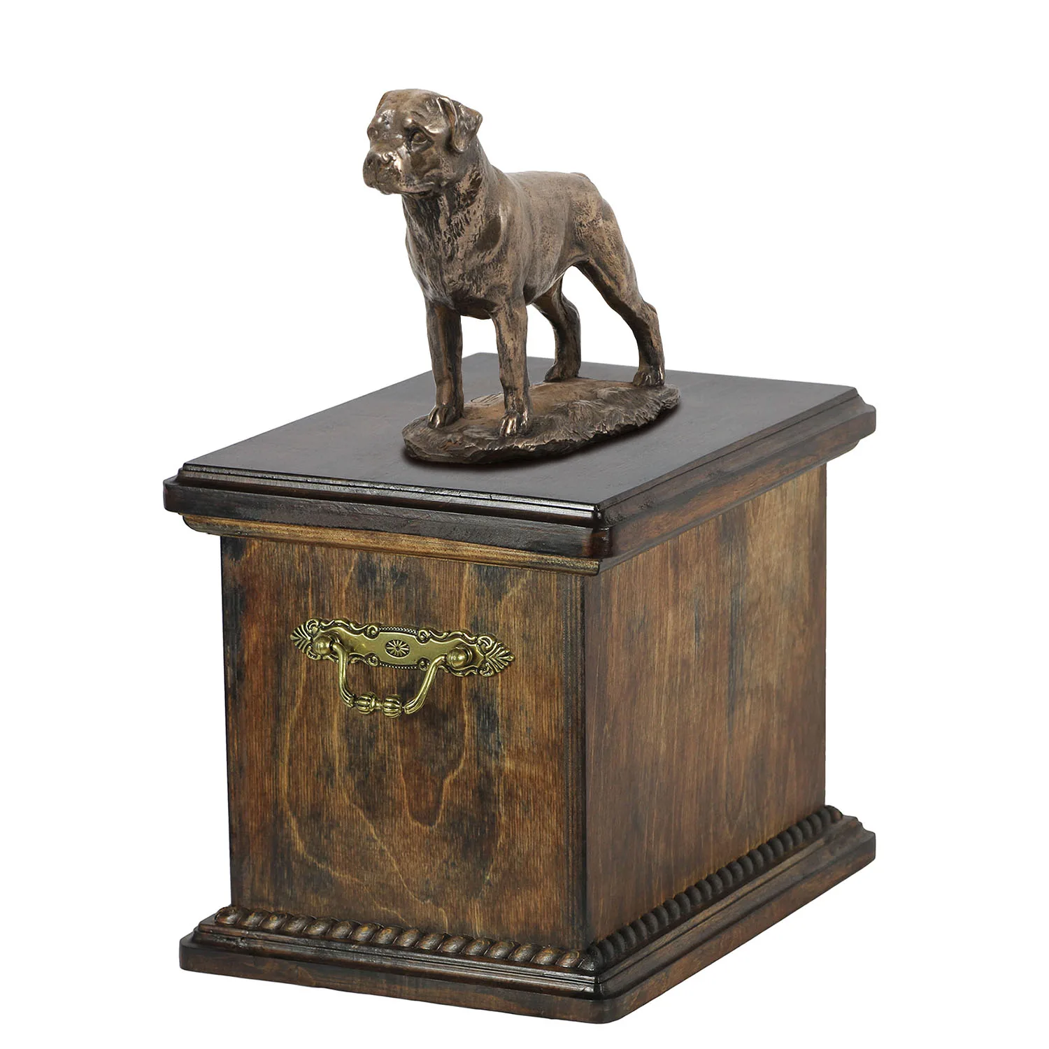 Elegante urn voor Rottweiler as met stijlvolle hondenstandbeeld