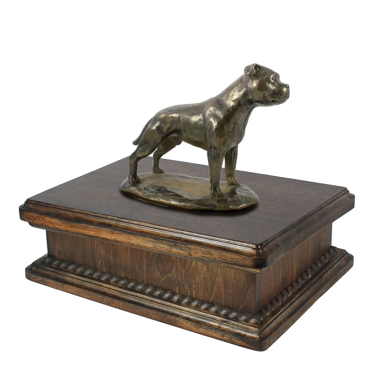 Elegante urn voor Staffordshire Bull Terrier as, met hondensculptuur