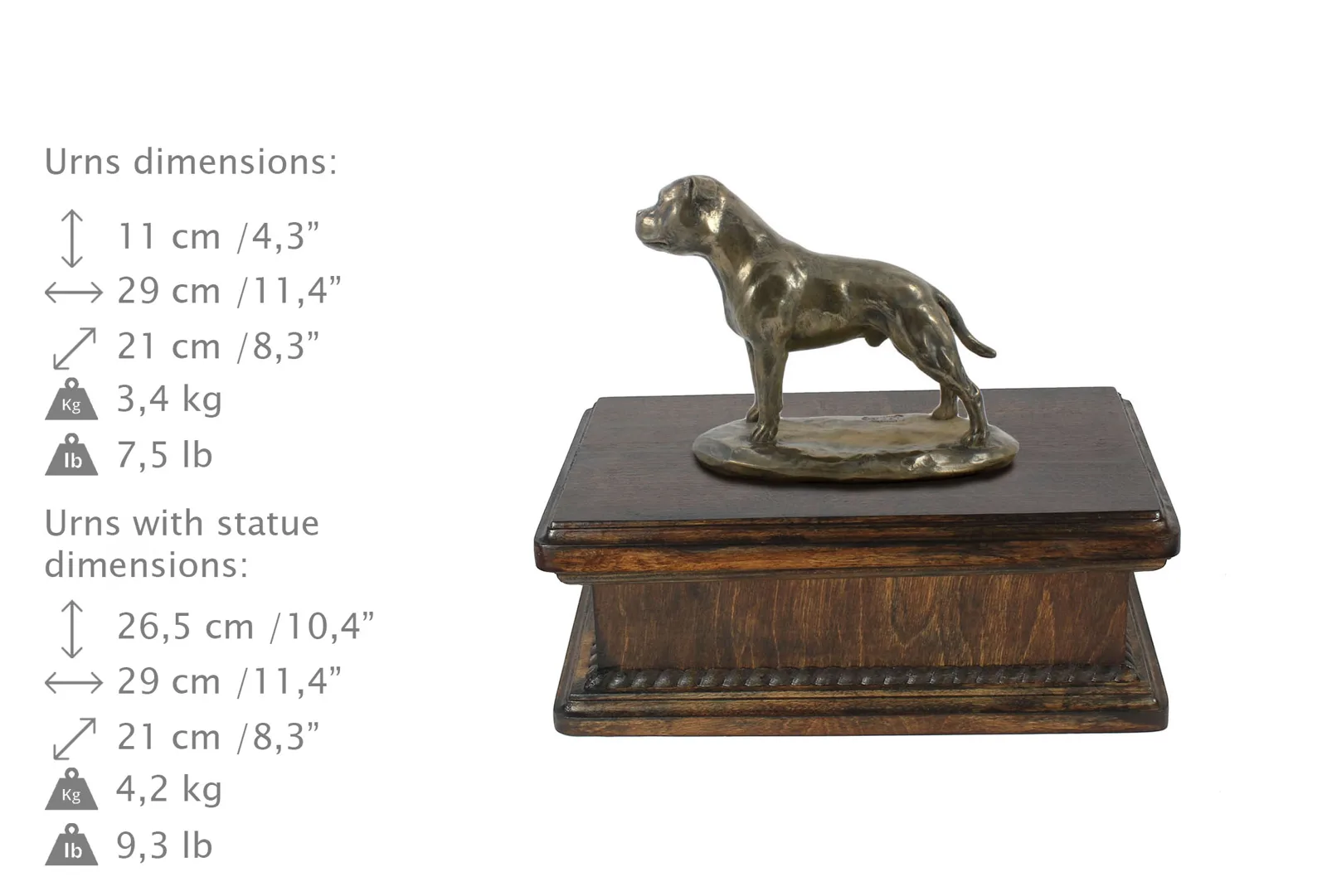 Elegante urn voor Staffordshire Bull Terrier as, met hondensculptuur — foto 3