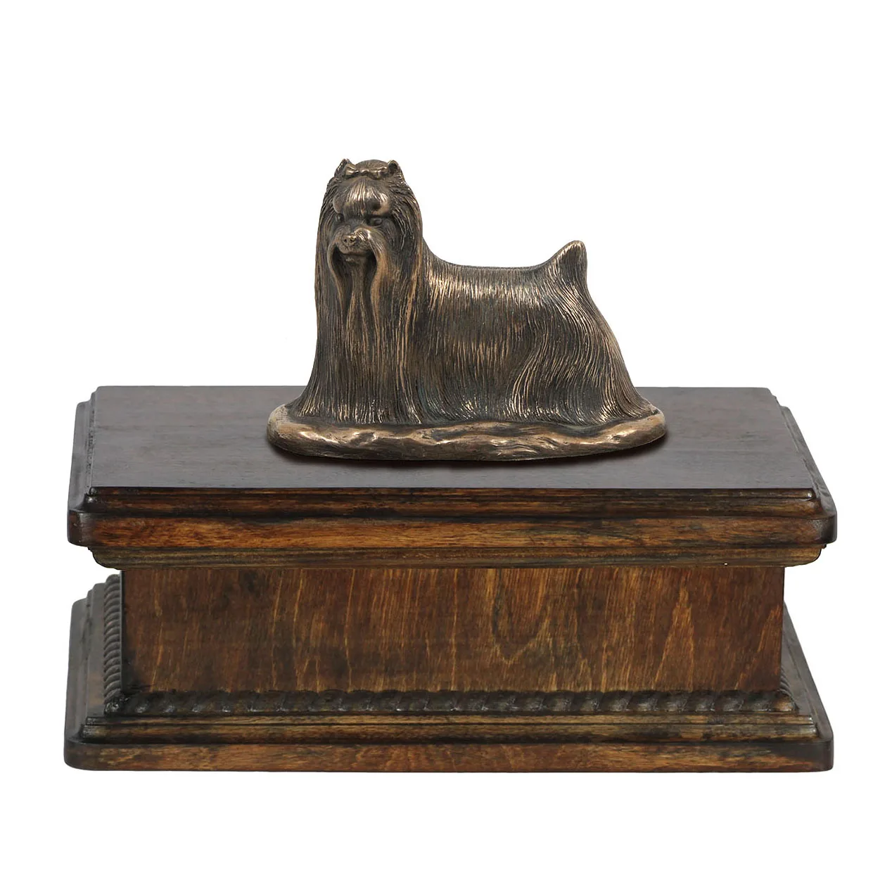 Elegante urn voor Yorkshire Terrier as met beeldje
