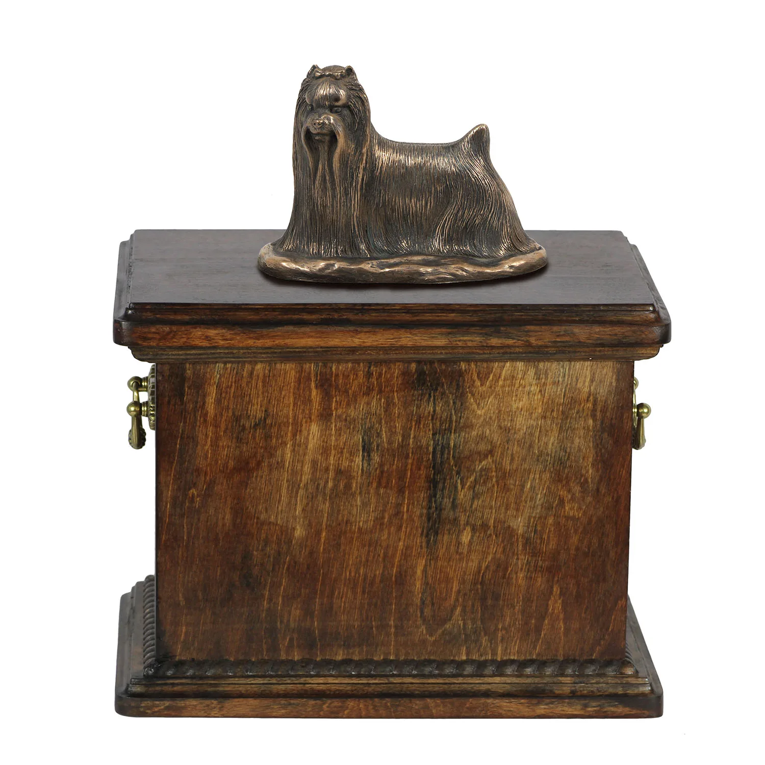Elegante urn voor Yorkshire Terrier met beeldje in klassieke stijl