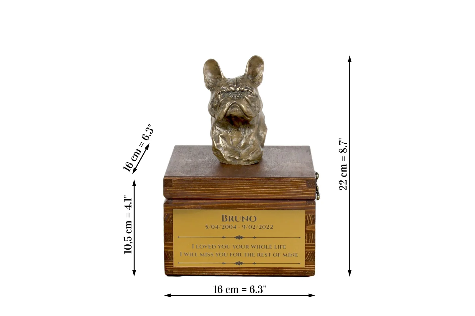 Franse Bulldog urn met beeldje – gepersonaliseerde hondenurn — foto 8