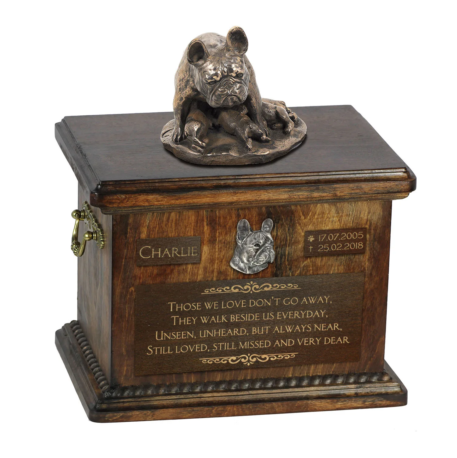 Franse Bulldog urn met beeldje – gepersonaliseerde urn voor hondenas