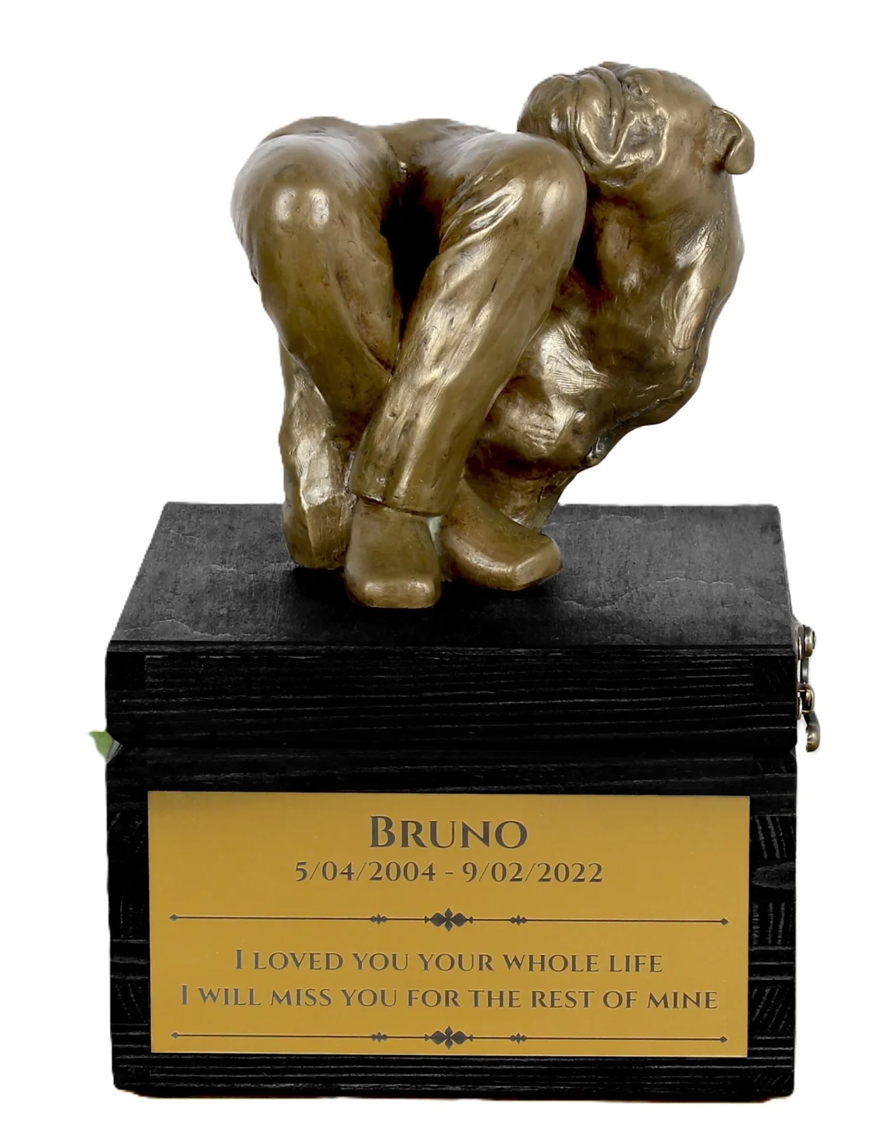 Handgemaakte urn Bulldog met hondensculptuur en gravure
