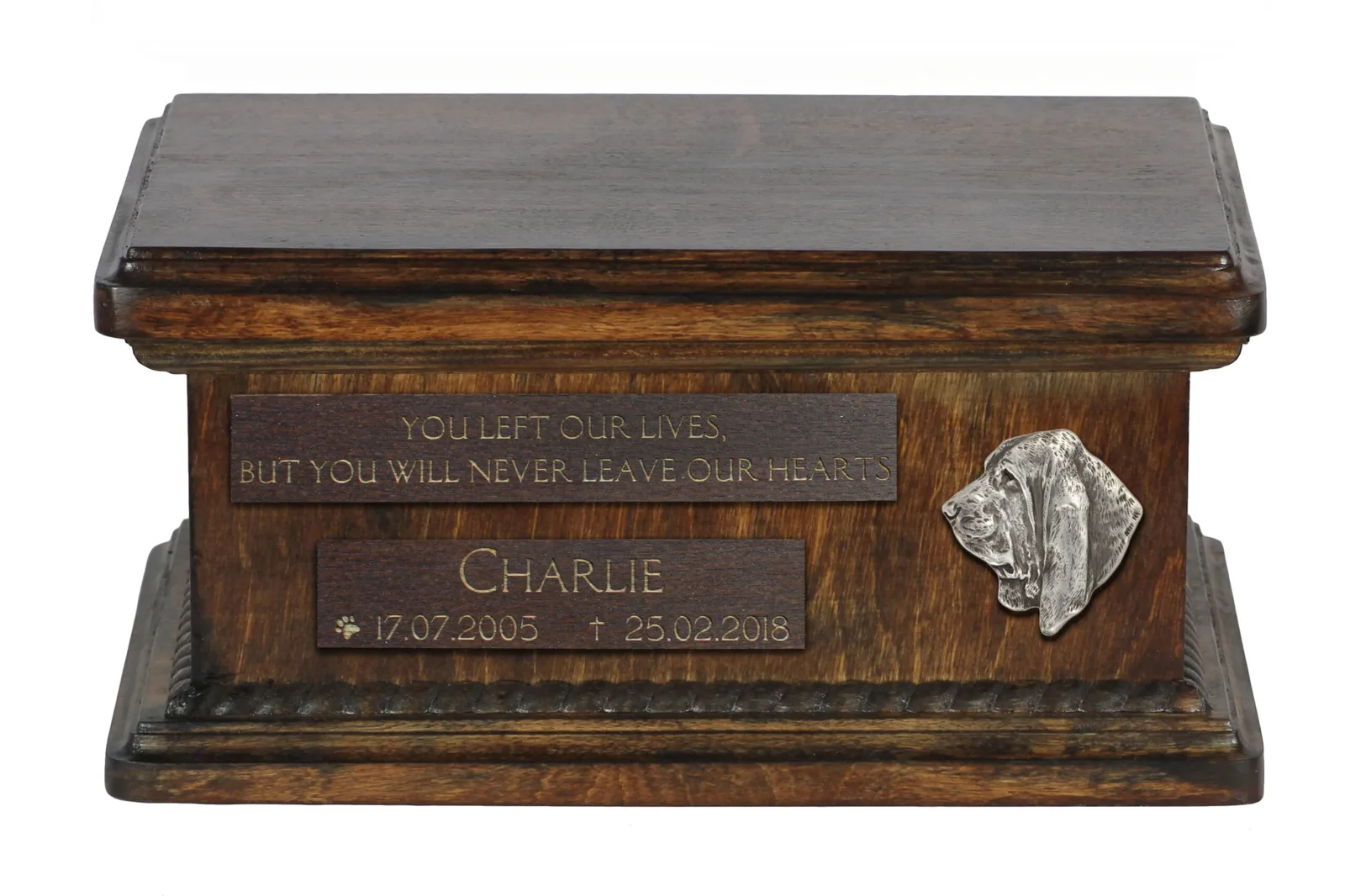 Houten urn voor Basset Hound – gepersonaliseerd met gravure