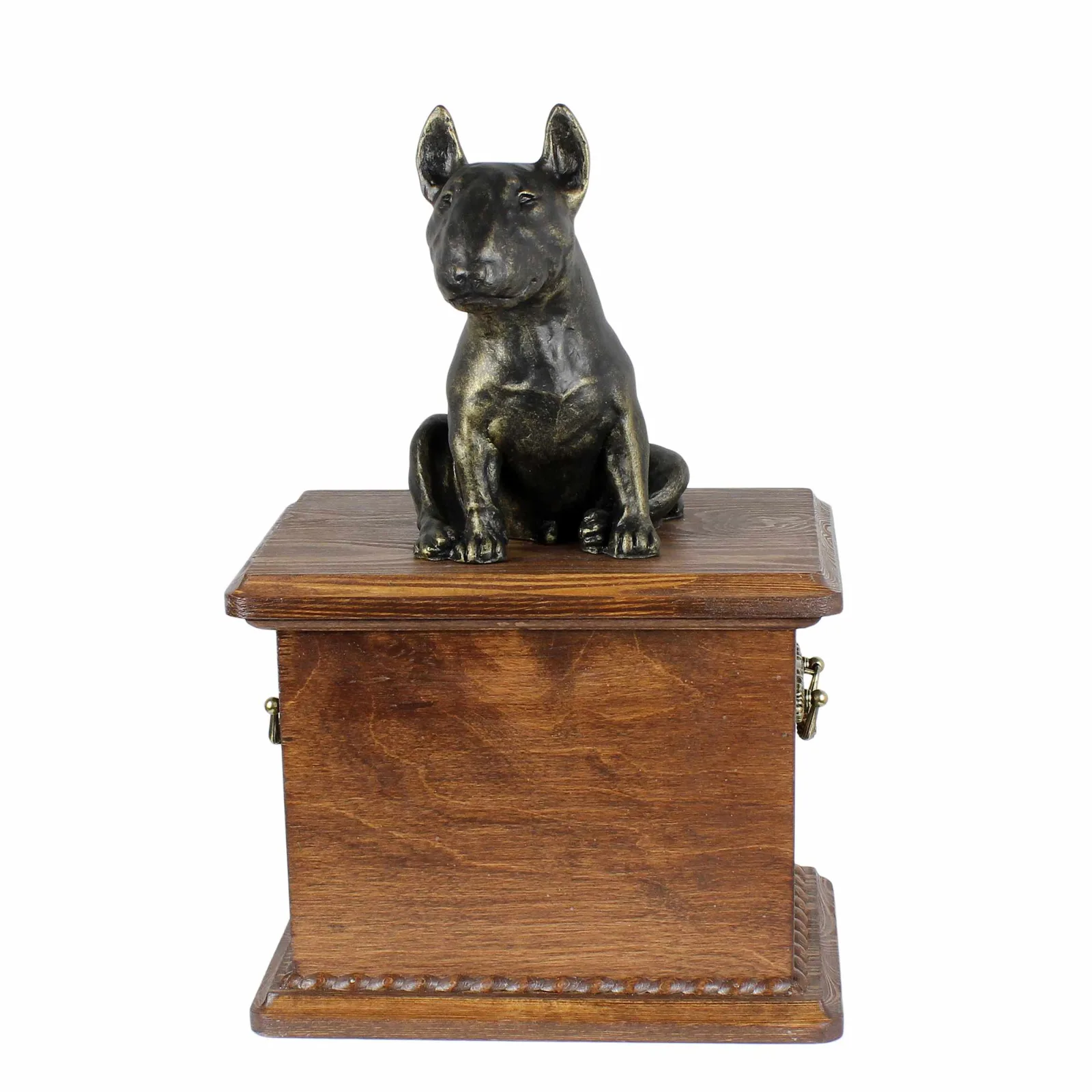 Houten urn voor Bull Terrier as met honden silhouet