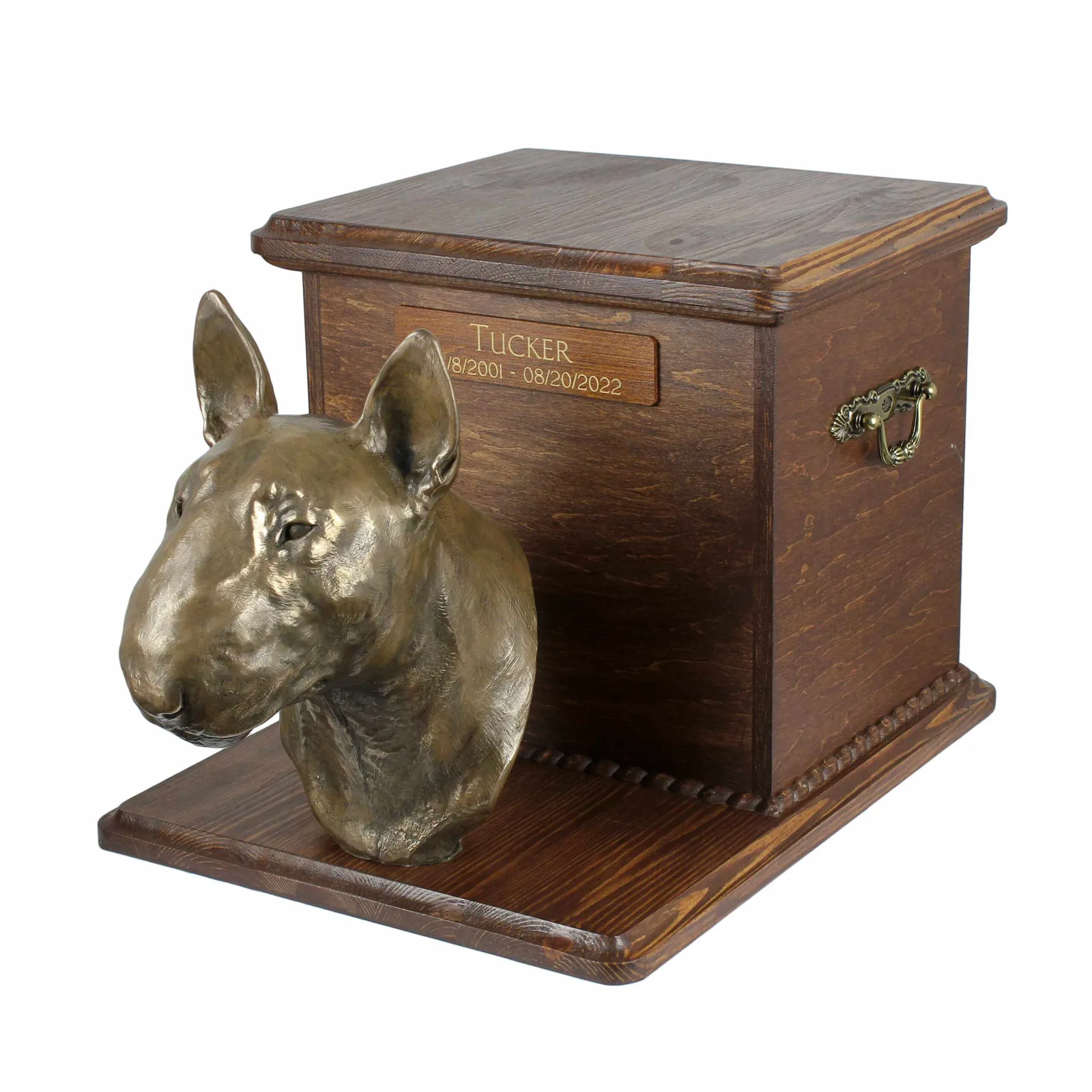 Houten urn voor Bull Terrier as, met hondenkop en stijlvolle afwerking — foto 3