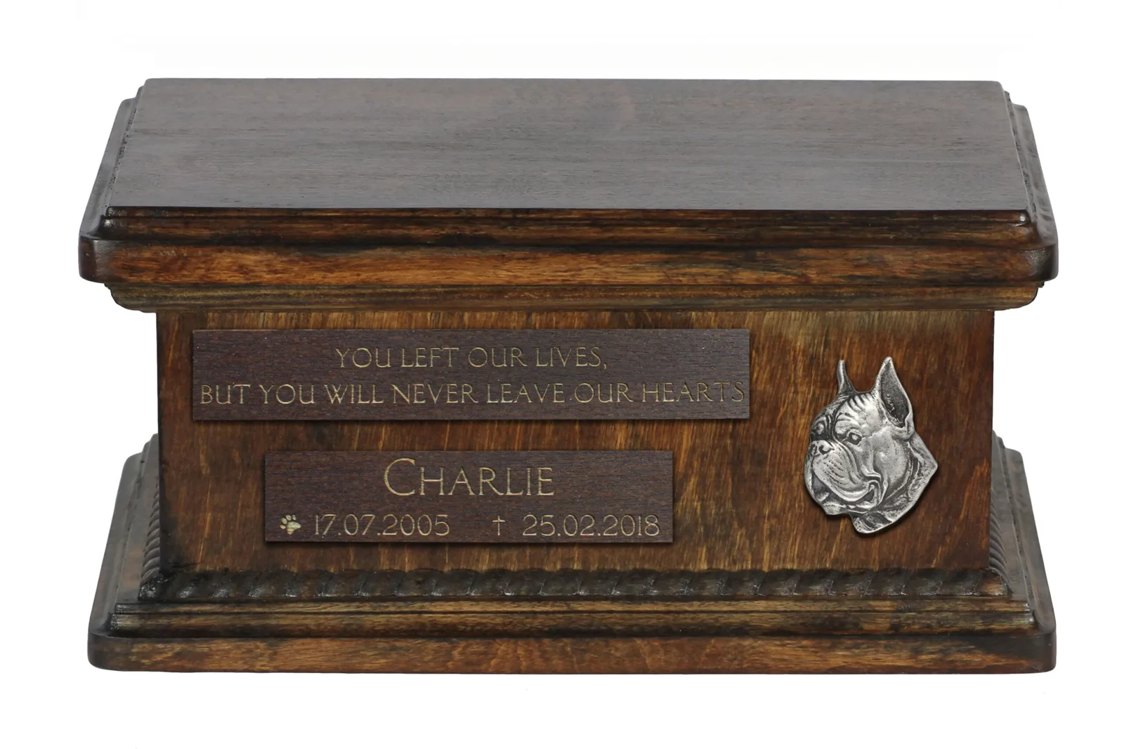 Houten urn voor Duitse Boxer – gepersonaliseerd met gravure
