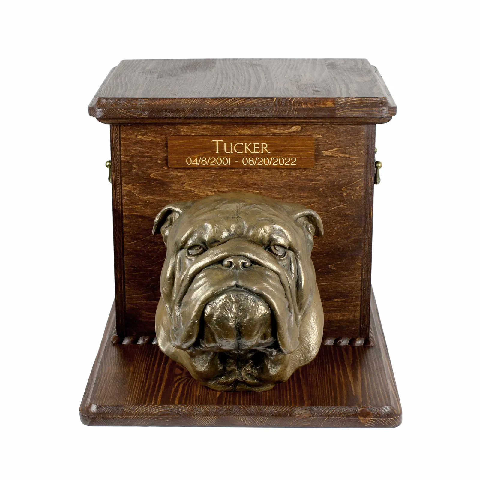 Houten urn voor Engelse Bulldog – urn met hondenkop voor as van uw huisdier
