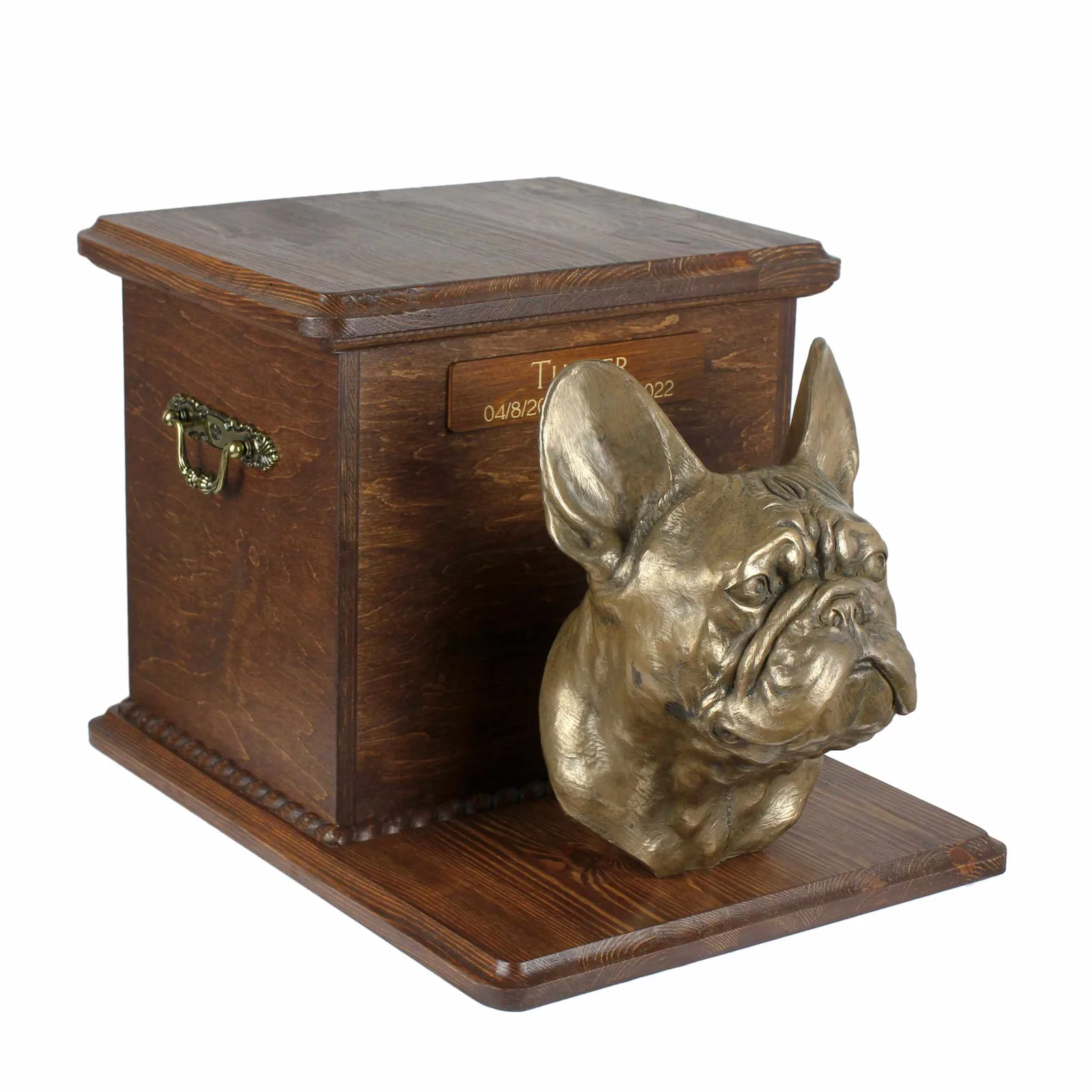 Houten urn voor Franse Bulldog – grote urn met hondenkop voor as — foto 2