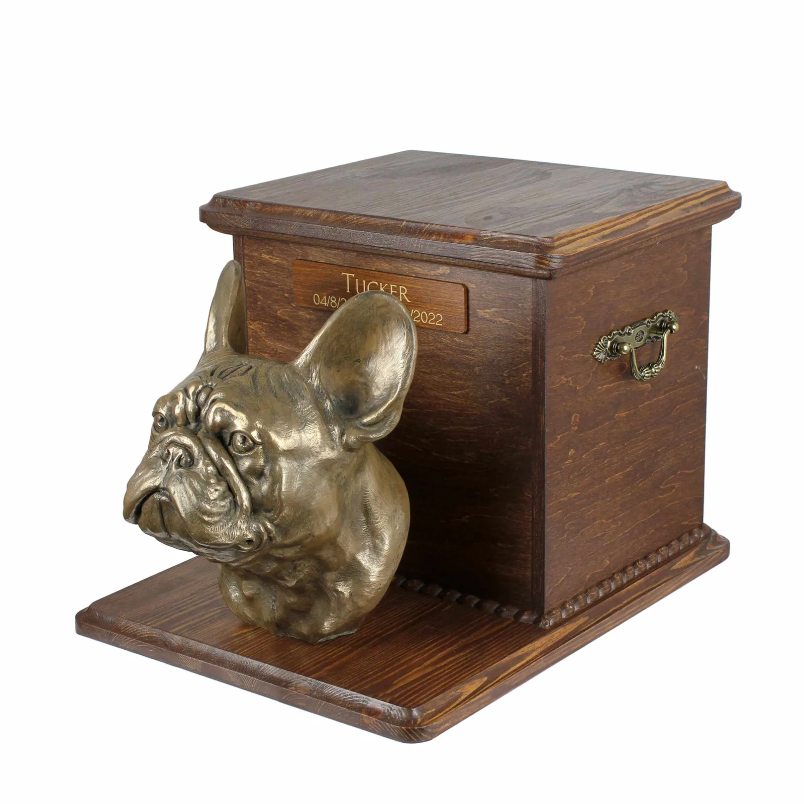 Houten urn voor Franse Bulldog – grote urn met hondenkop voor as — foto 3
