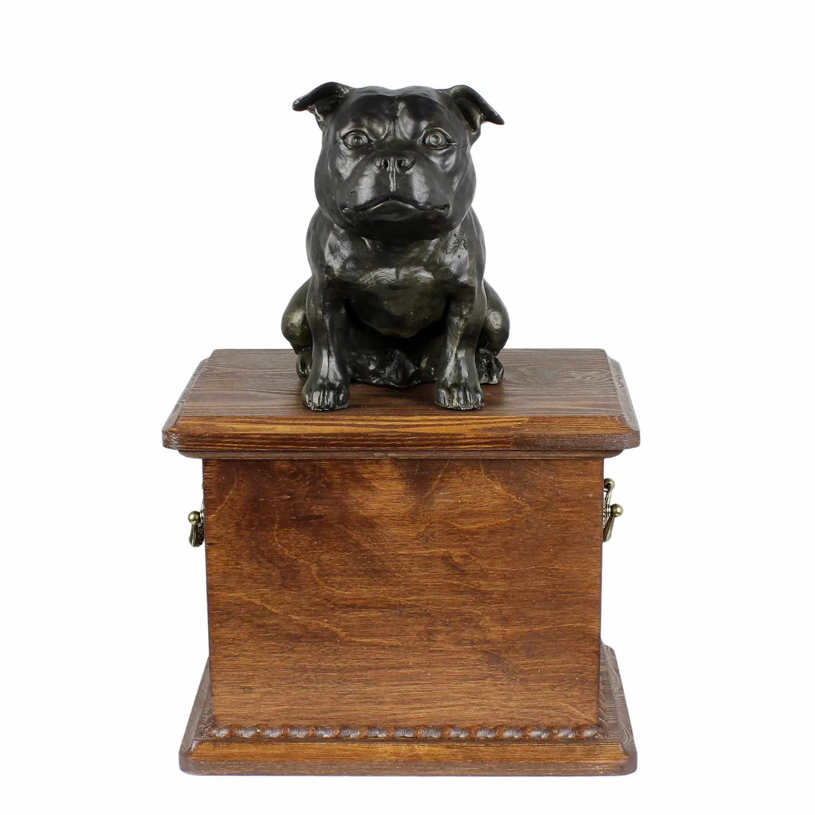Houten urn voor Staffordshire Bull Terrier as met honden silhouet