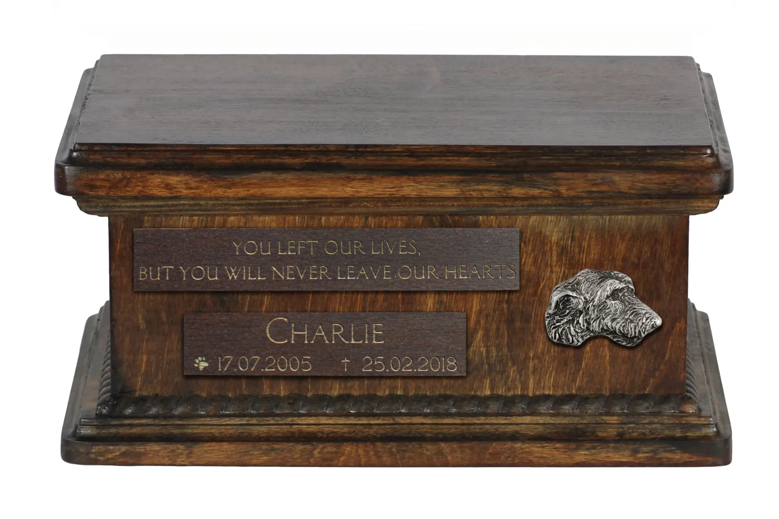 Ierse Wolfshond – Houten urn voor hondenas met persoonlijke gravure