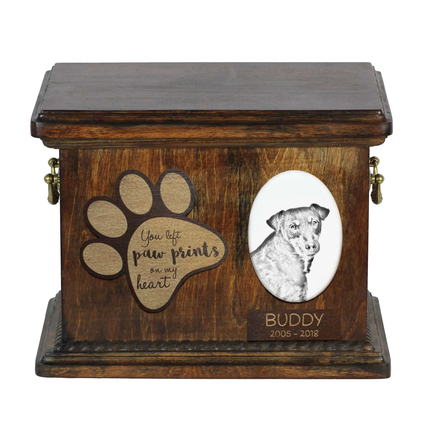Jagdterrier urn – gepersonaliseerde urn met foto voor hondenas