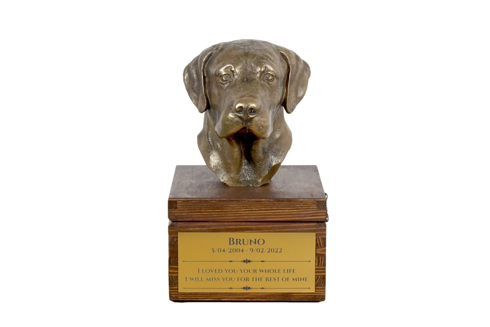 Labrador Retriever urn met beeldje – gepersonaliseerde hondenurn