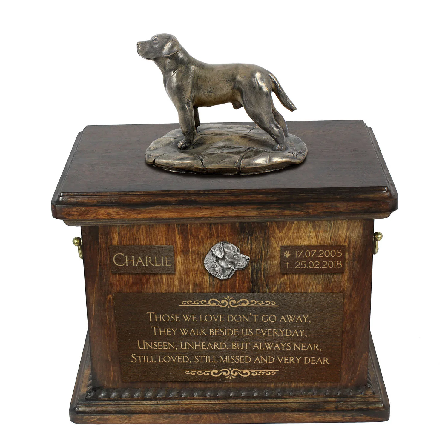 Labrador Retriever urn met beeldje – gepersonaliseerde urn voor hondenas