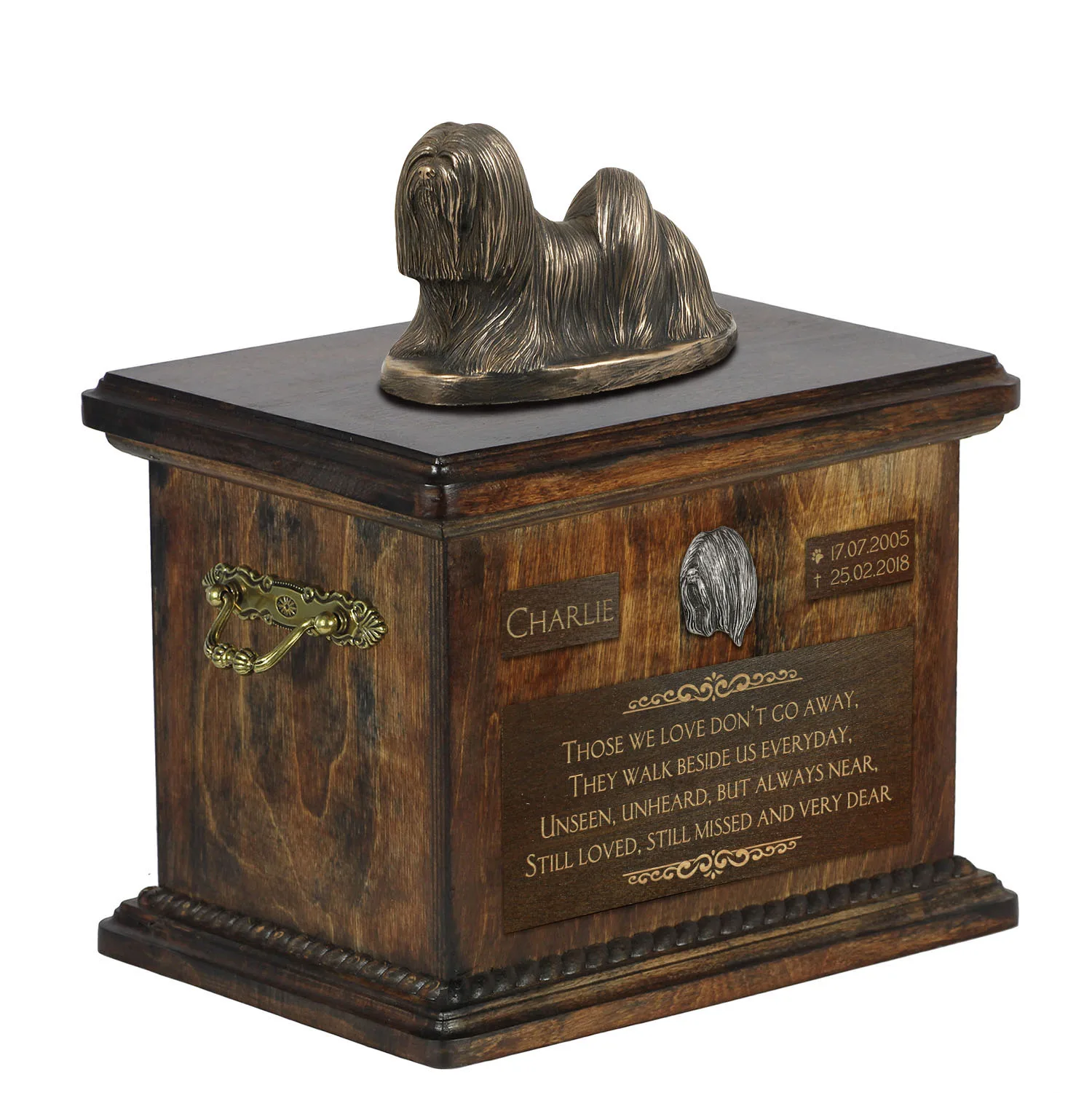 Lhasa Apso urn met standbeeld – gepersonaliseerde urn voor hondenas