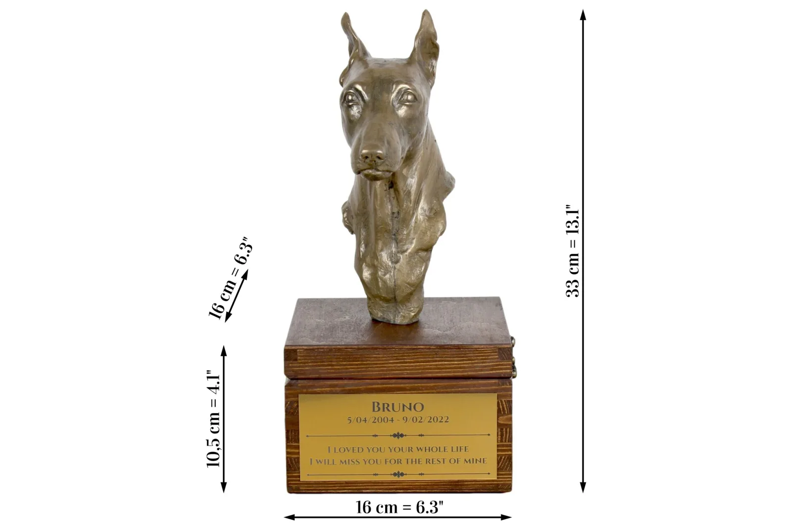 Miniatuur Pinscher urn met beeldje – gepersonaliseerde hondenurn — foto 8