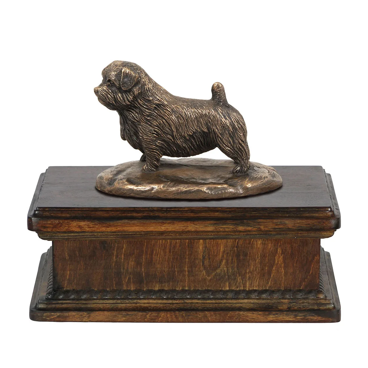 Norfolk Terrier urn – elegante urn met hondenstandbeeld voor as.
