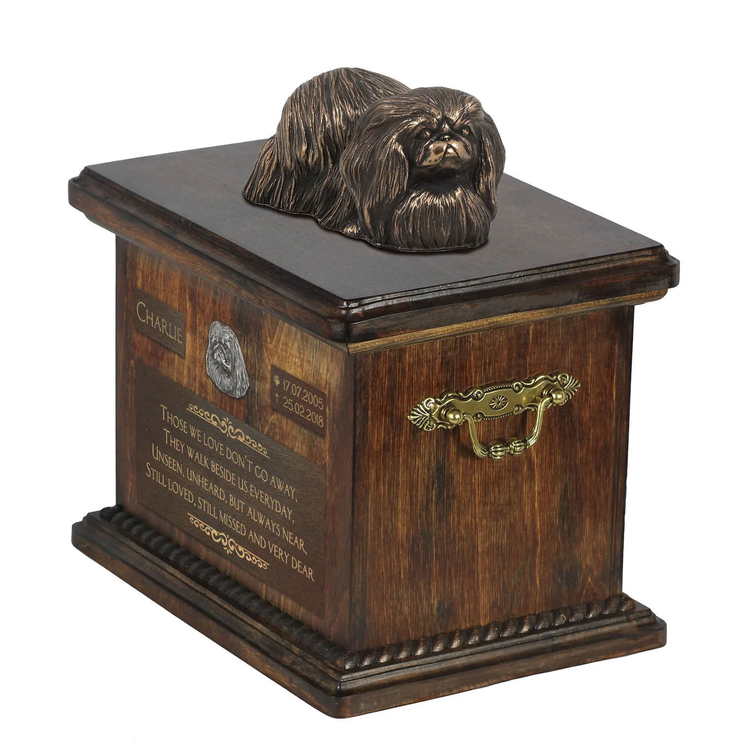 Pekinees urn met beeldje – gepersonaliseerde urn voor hondenas — foto 2
