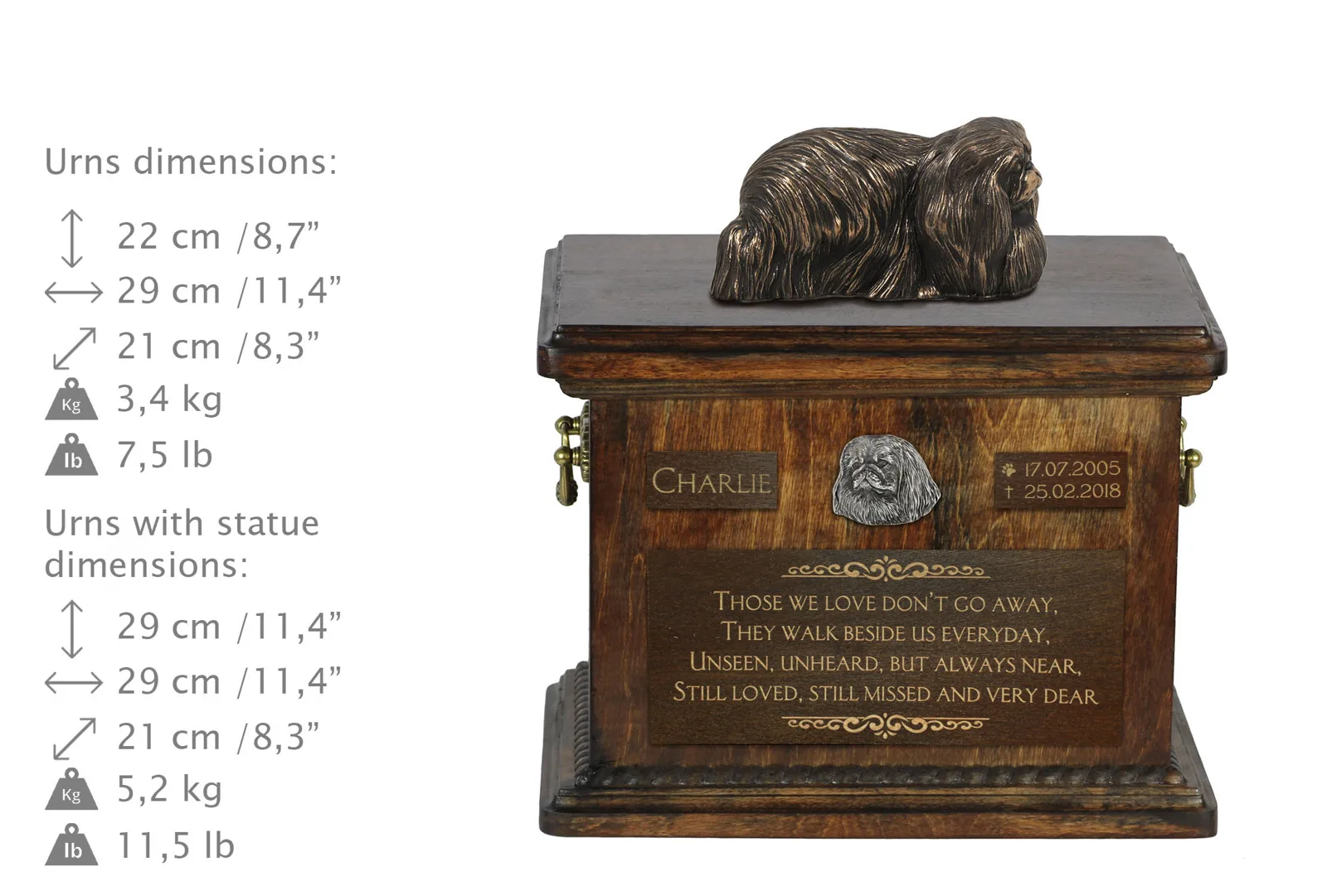 Pekinees urn met beeldje – gepersonaliseerde urn voor hondenas — foto 3