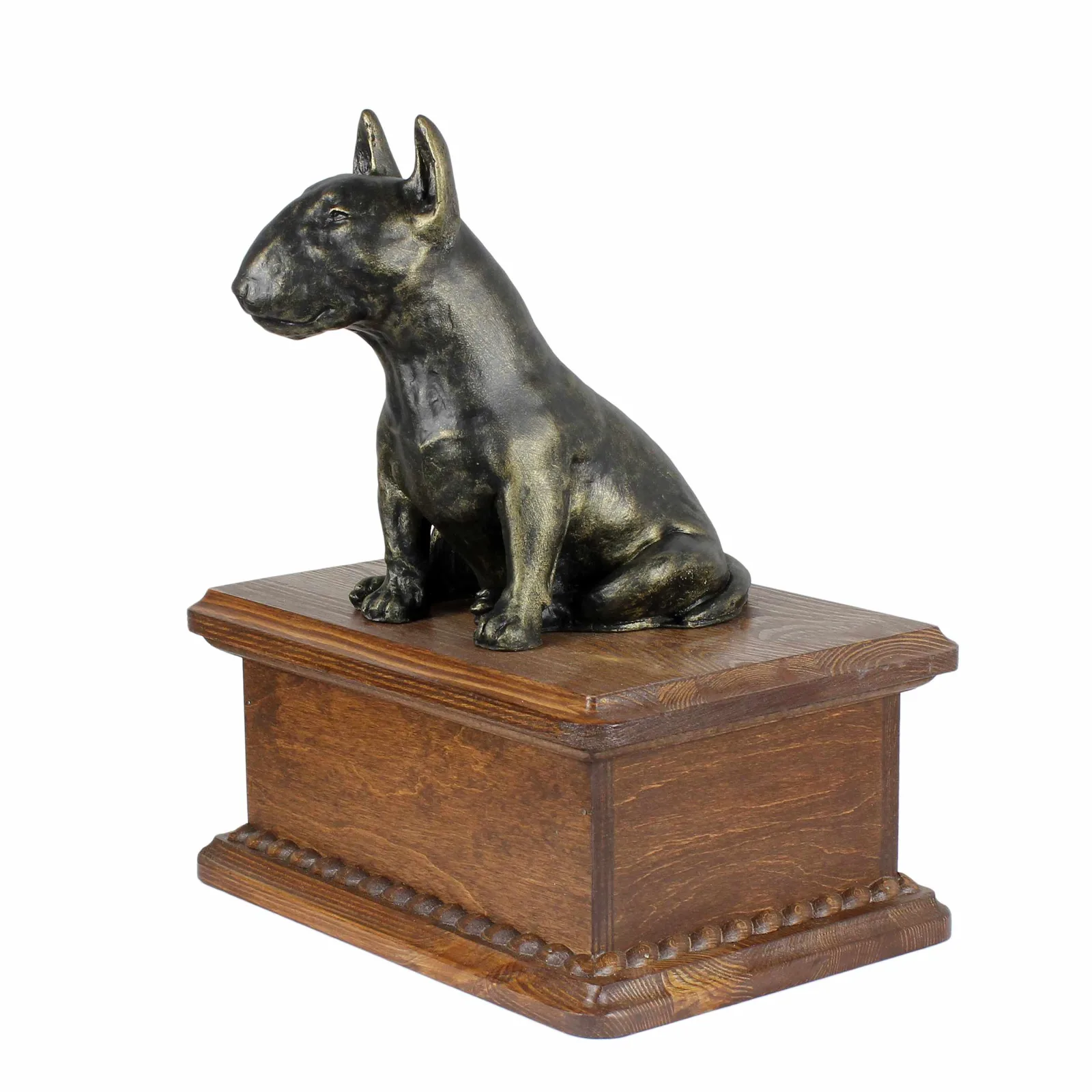 Persoonlijke houten urn voor Bull Terrier met beeldje voor hondenas. — foto 4