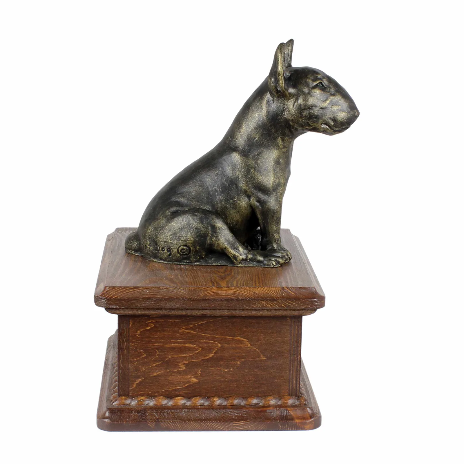 Persoonlijke houten urn voor Bull Terrier met beeldje voor hondenas. — foto 5