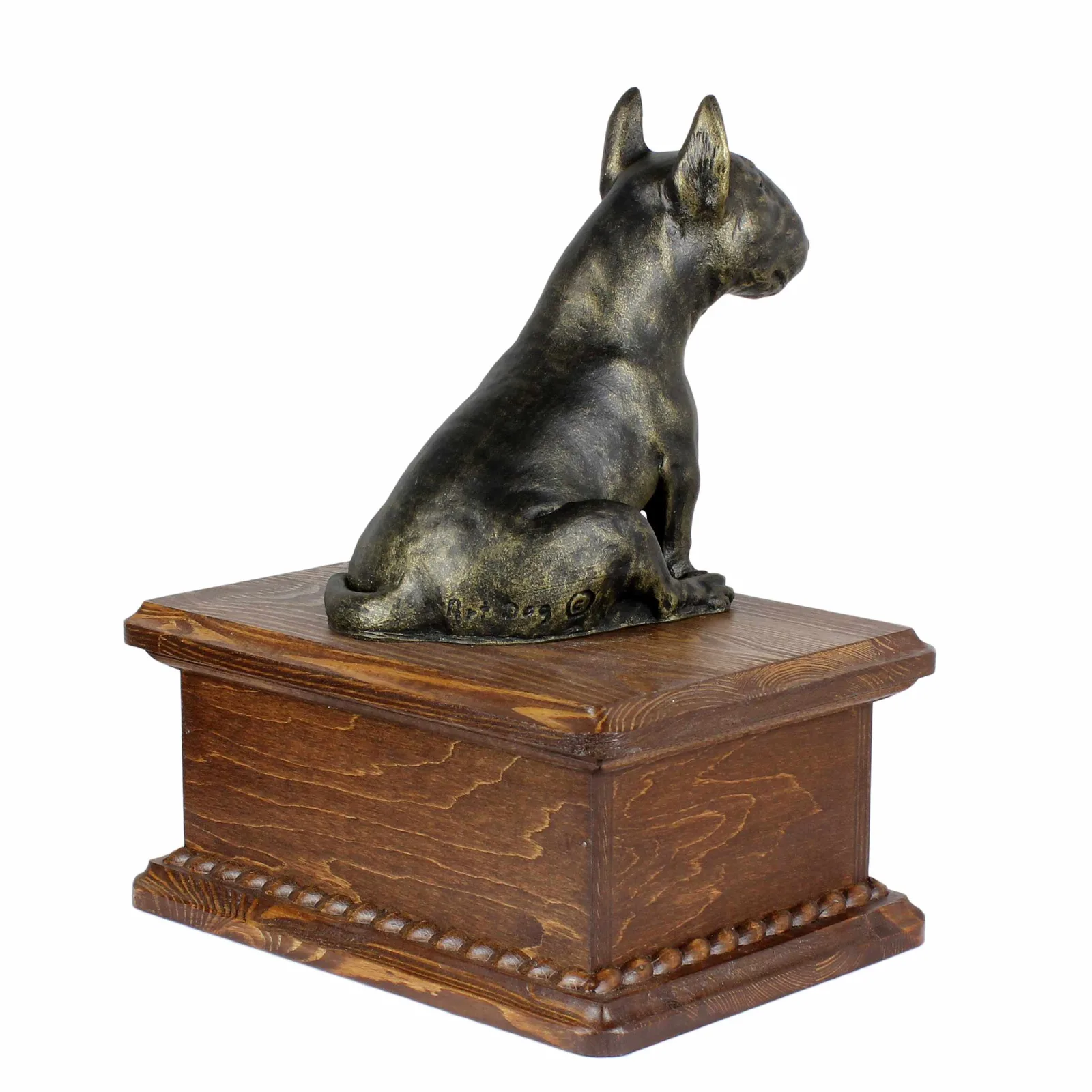 Persoonlijke houten urn voor Bull Terrier met beeldje voor hondenas. — foto 6