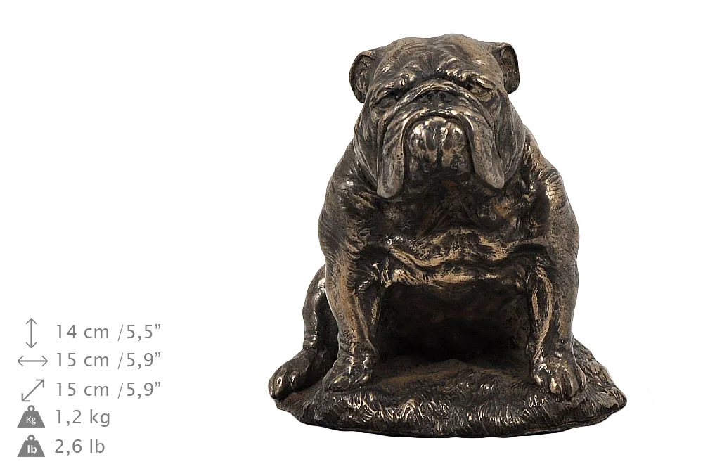 Persoonlijke houten urn voor bulldog as met beeldje — foto 5