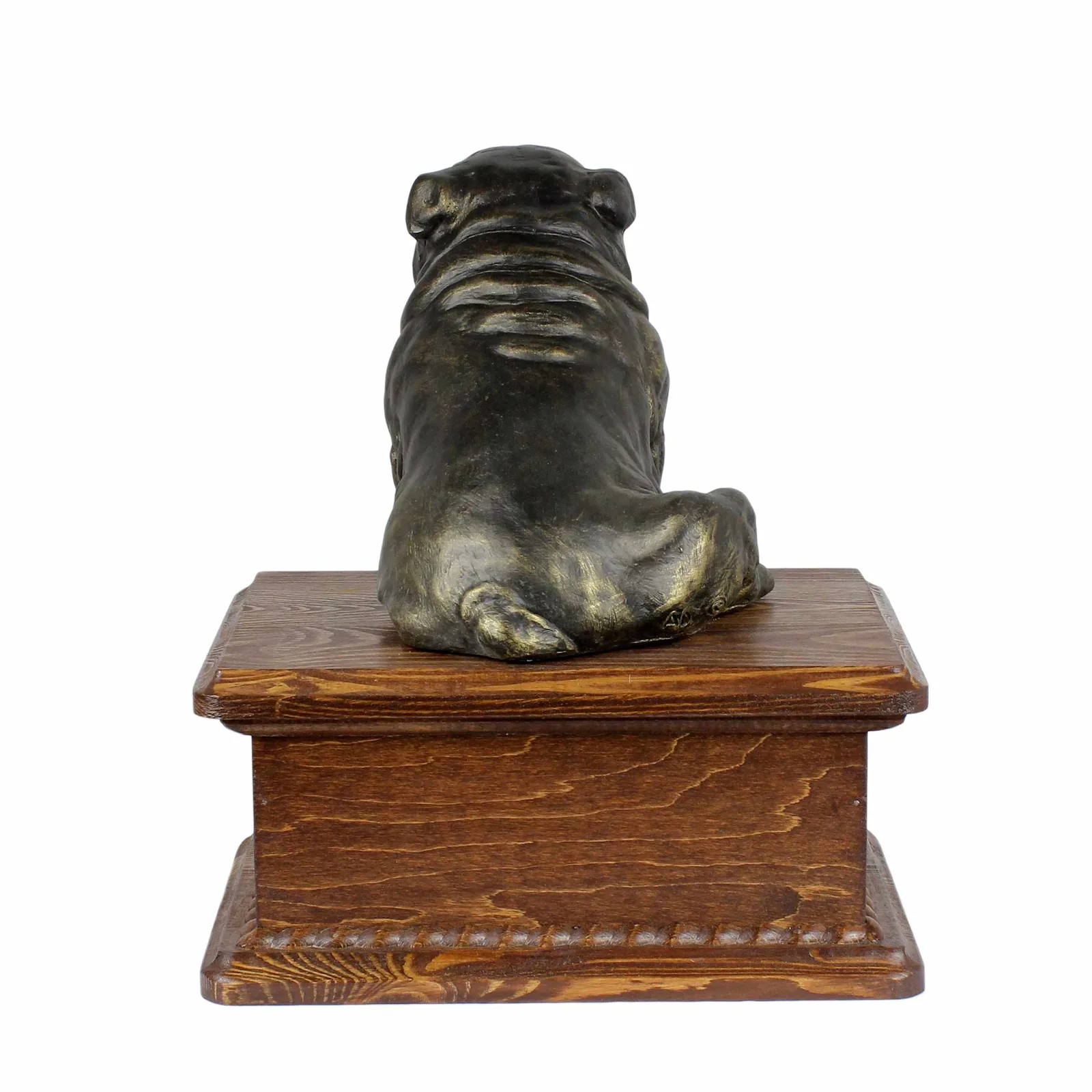 Persoonlijke houten urn voor Engelse Bulldog met beeldje voor hondenas. — foto 6