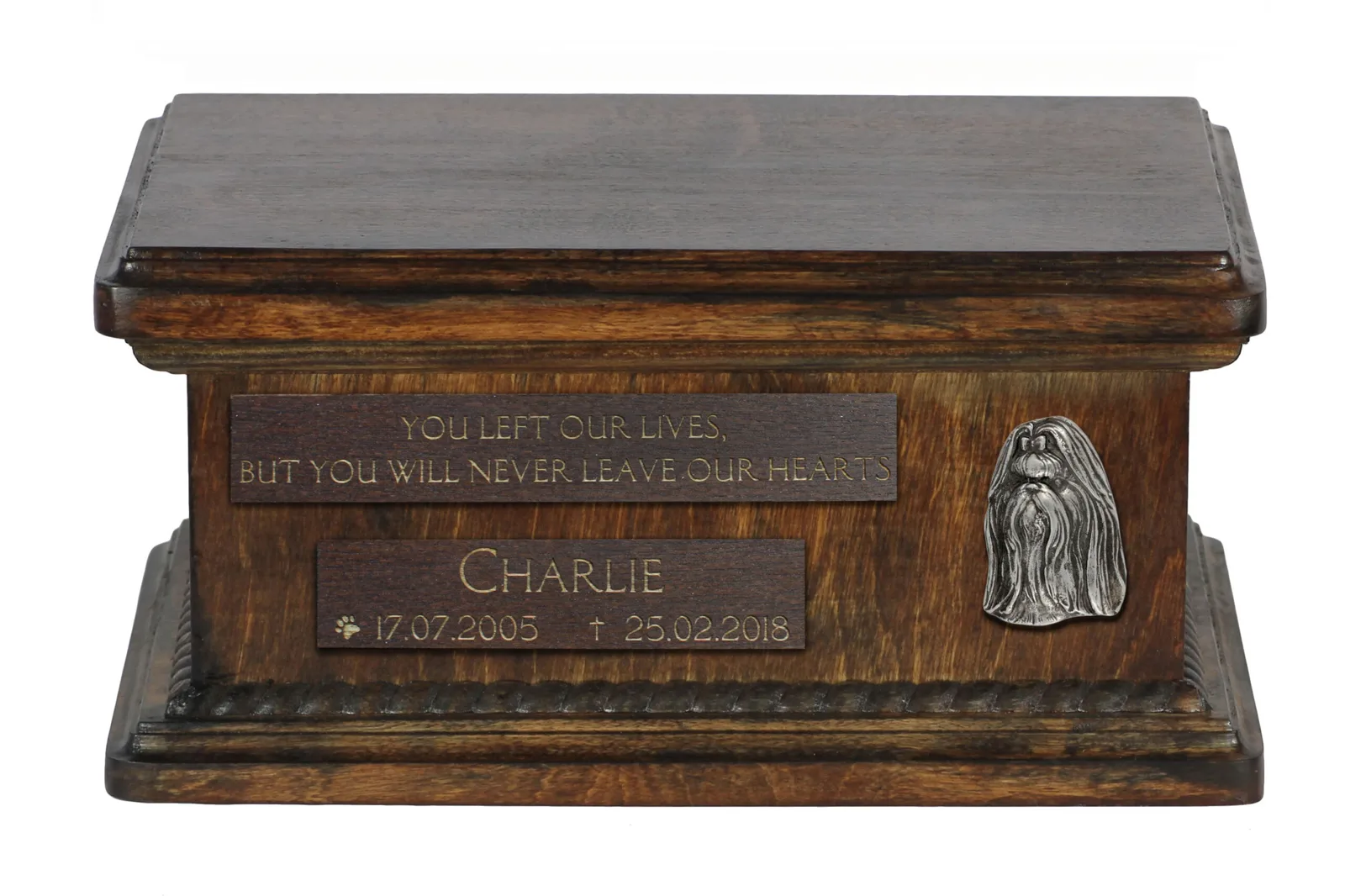 Persoonlijke houten urn voor Shih Tzu hondenas met gravure