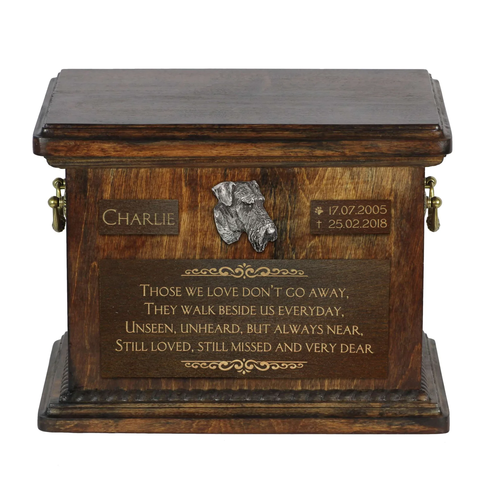 Persoonlijke urn voor Airedale en Bingley Terrier met gravure