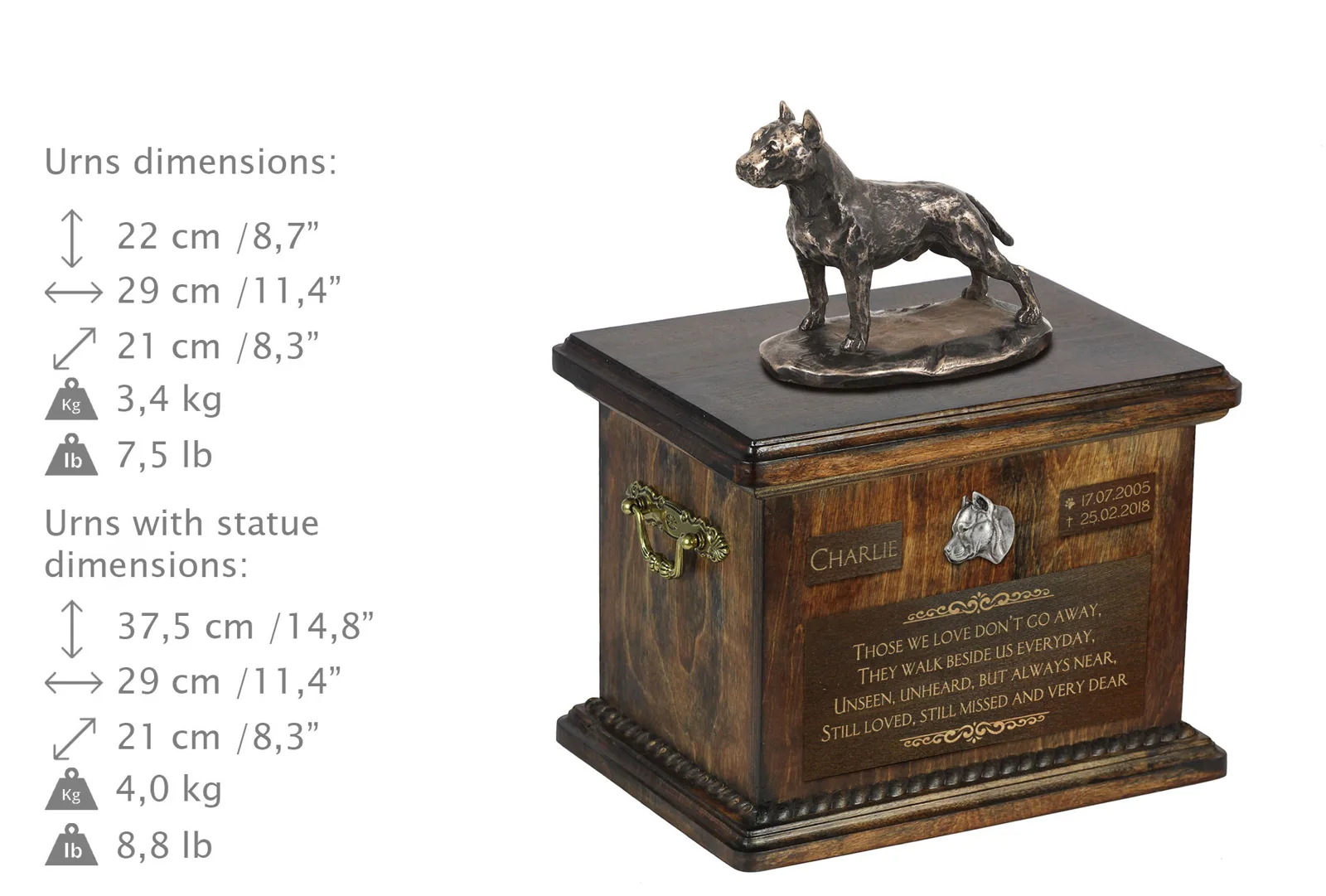 Persoonlijke urn voor American Staffordshire Terrier met beeldje — foto 3