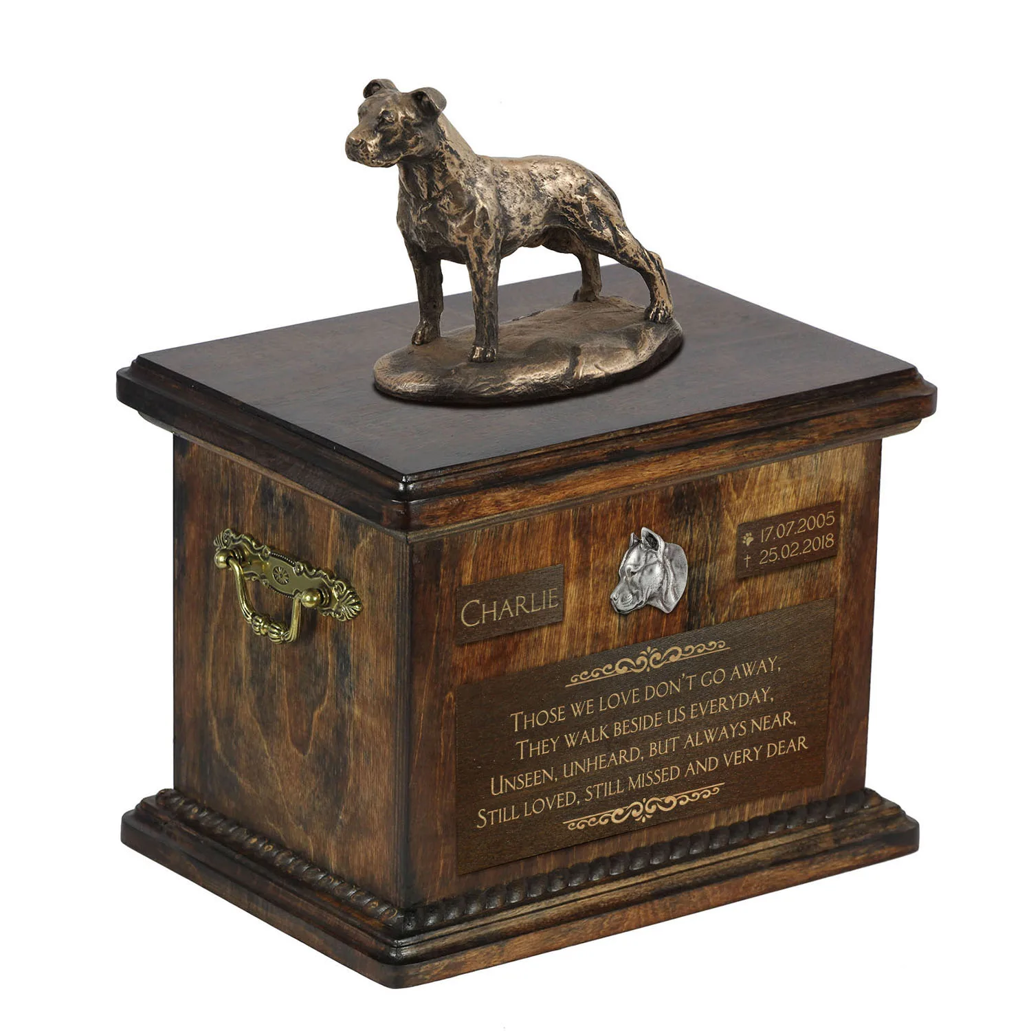 Persoonlijke urn voor American Staffordshire Terrier met beeldje