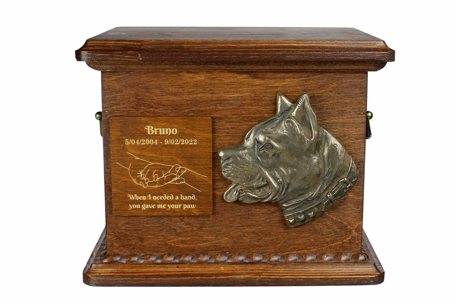 Persoonlijke urn voor American Staffordshire Terrier met gravure en reliëf